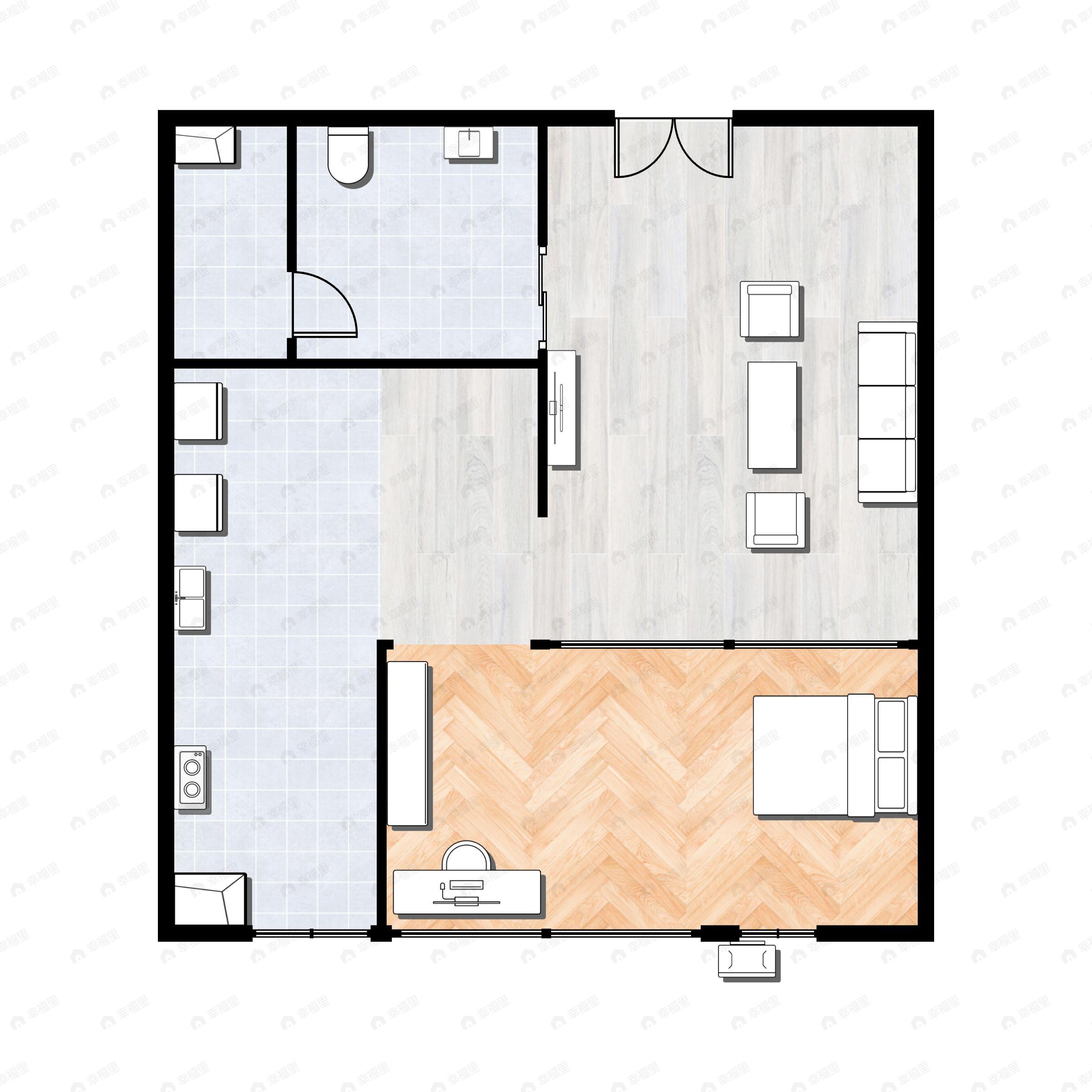 1室2厅1卫建面56m²南户型图