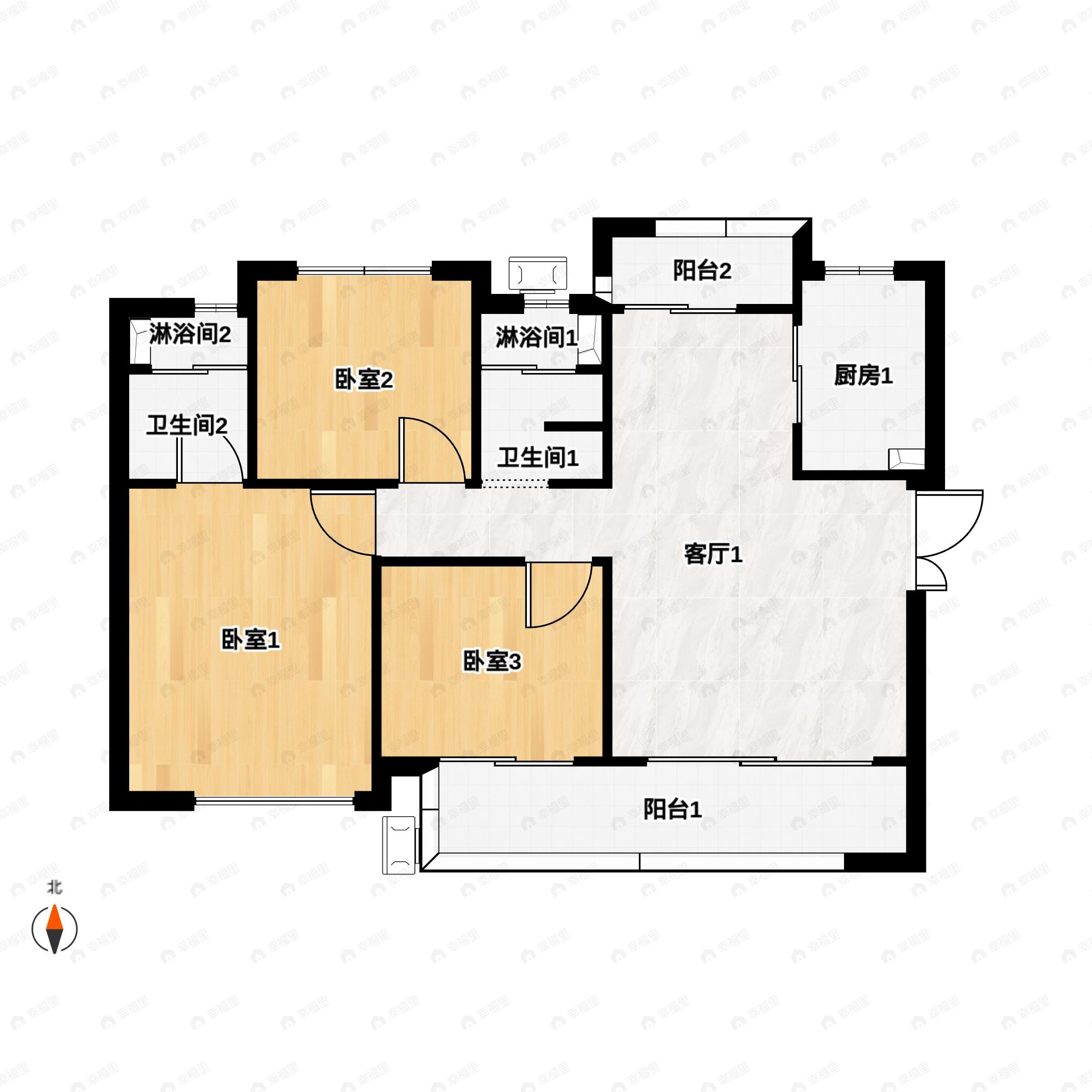3室2厅2卫建面98平undefined户型图