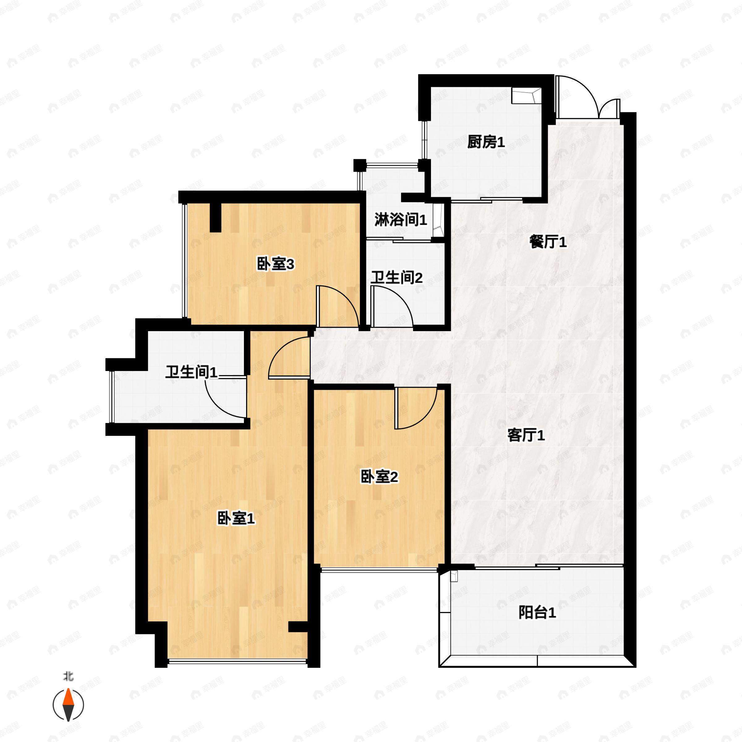 3室2厅2卫建面108平户型图