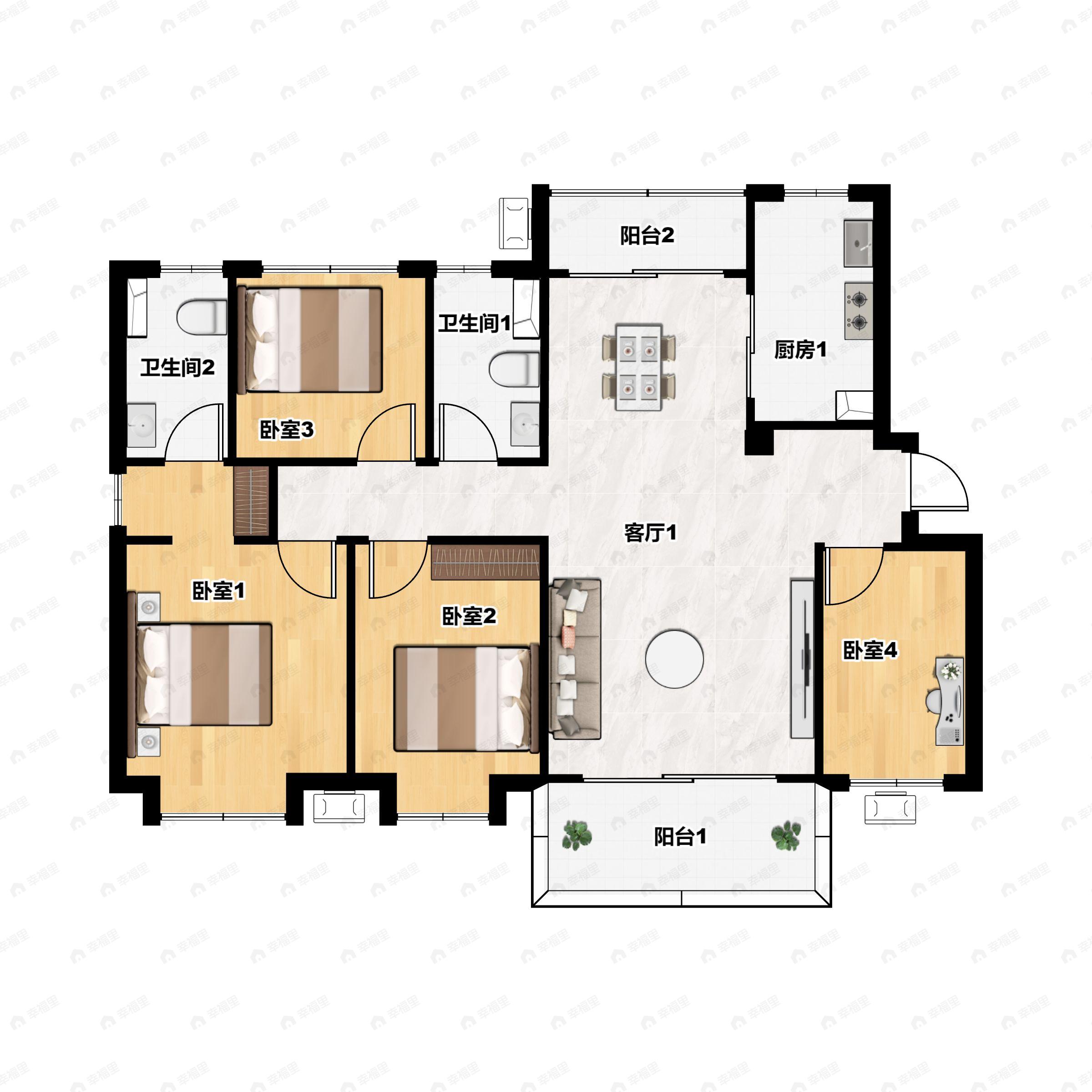 4室2厅2卫建面132平户型图