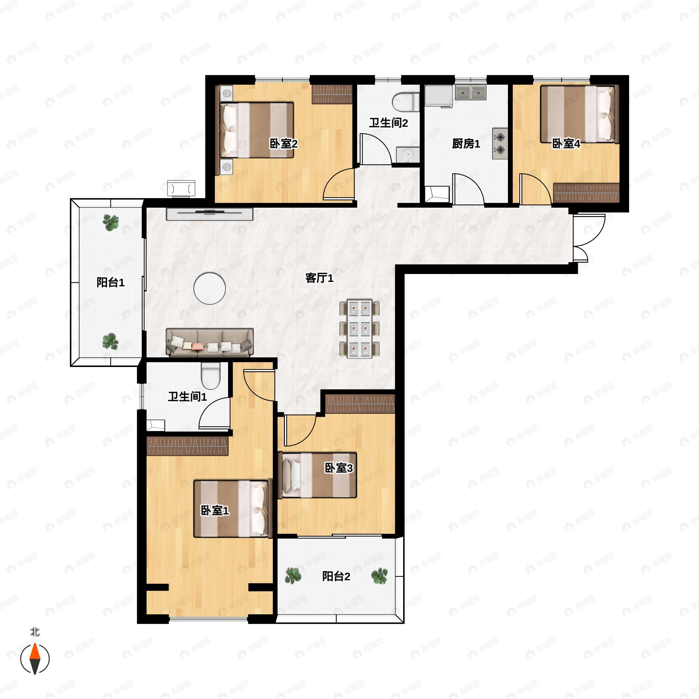 4室2厅2卫建面147平南|北户型图