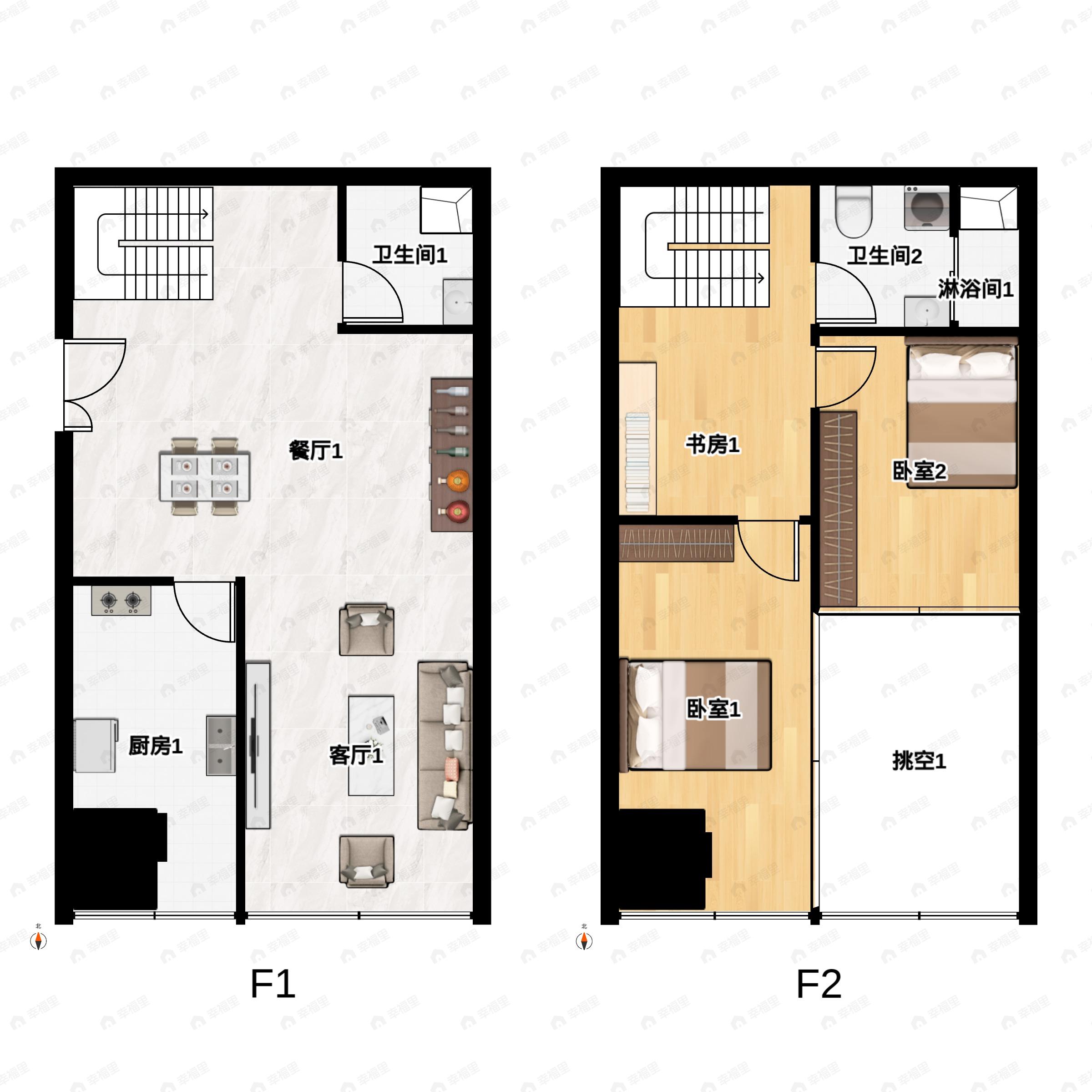3室2厅2卫建面90平户型图