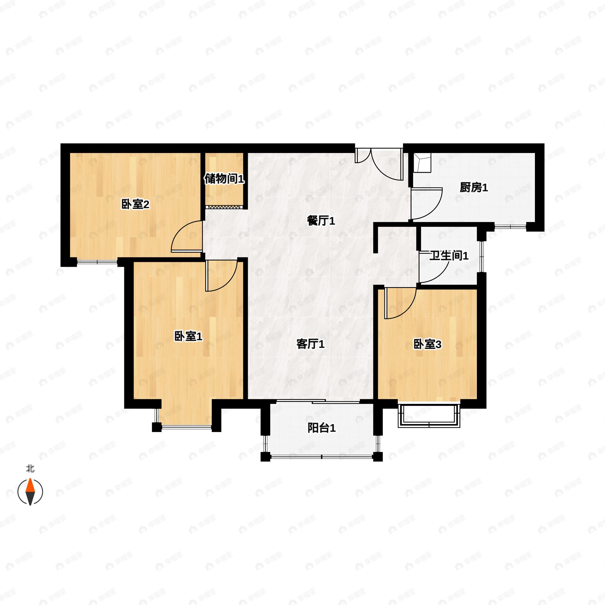 3室2厅1卫建面113平户型图