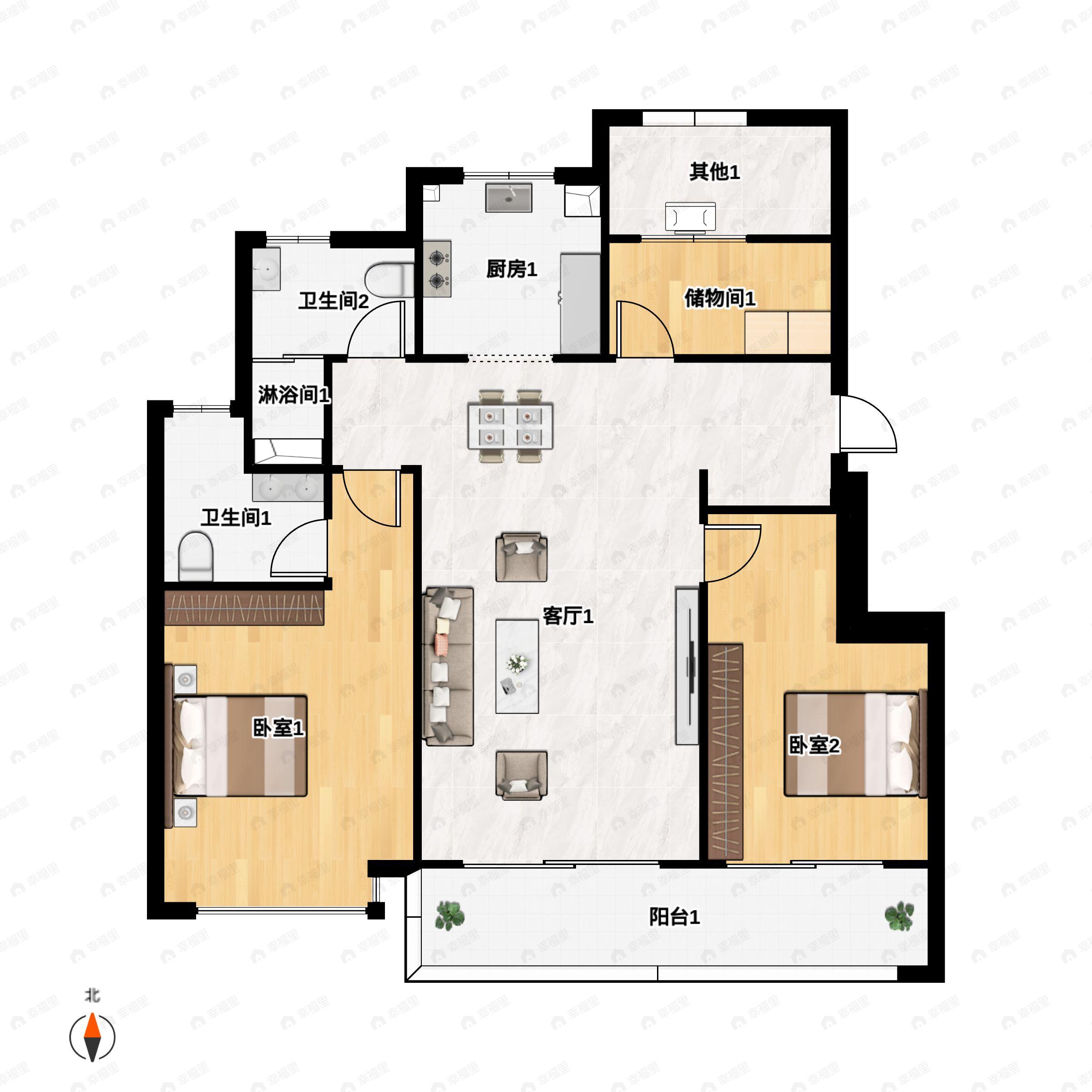 3室2厅2卫建面112平南户型图