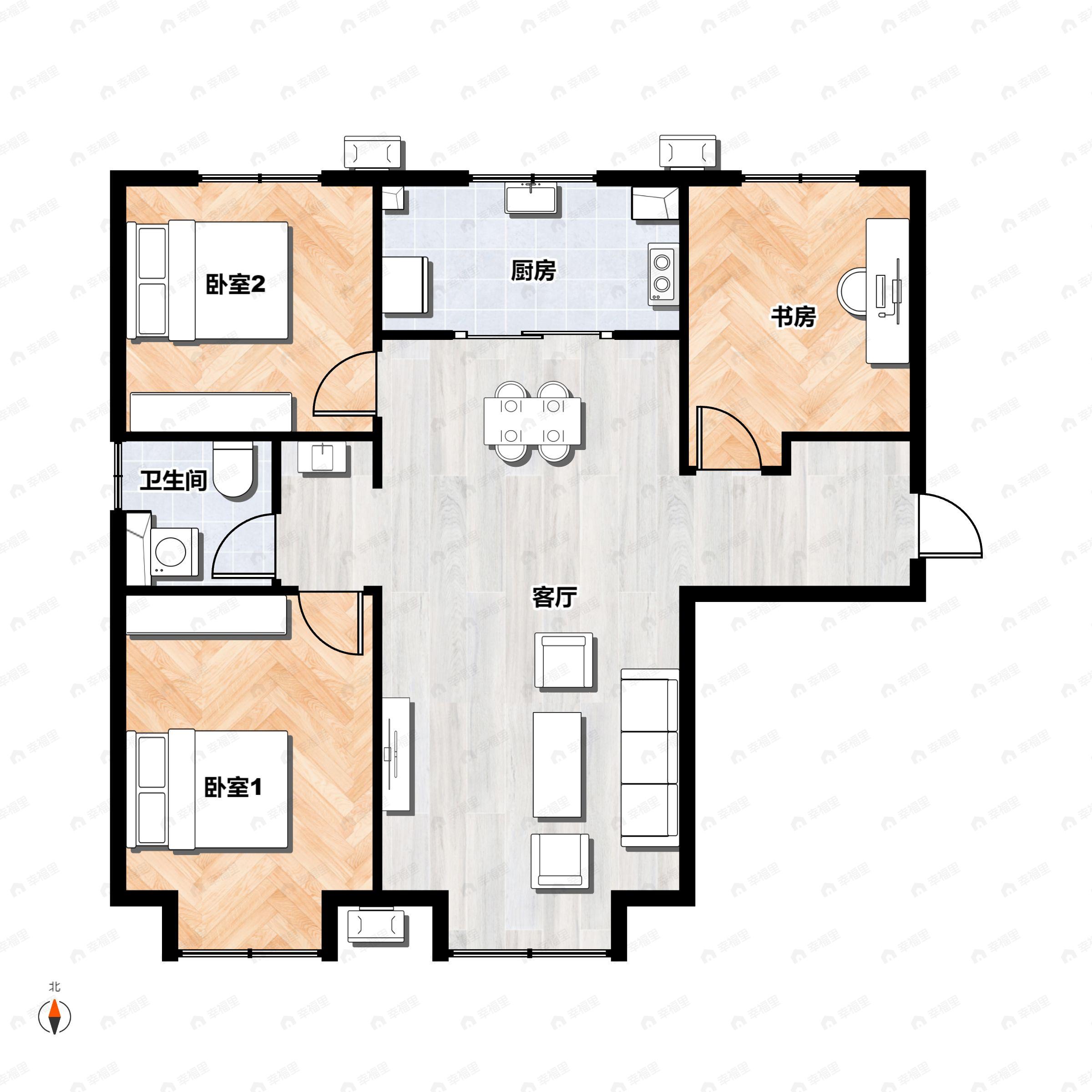 3室2厅1卫建面94平南|北户型图