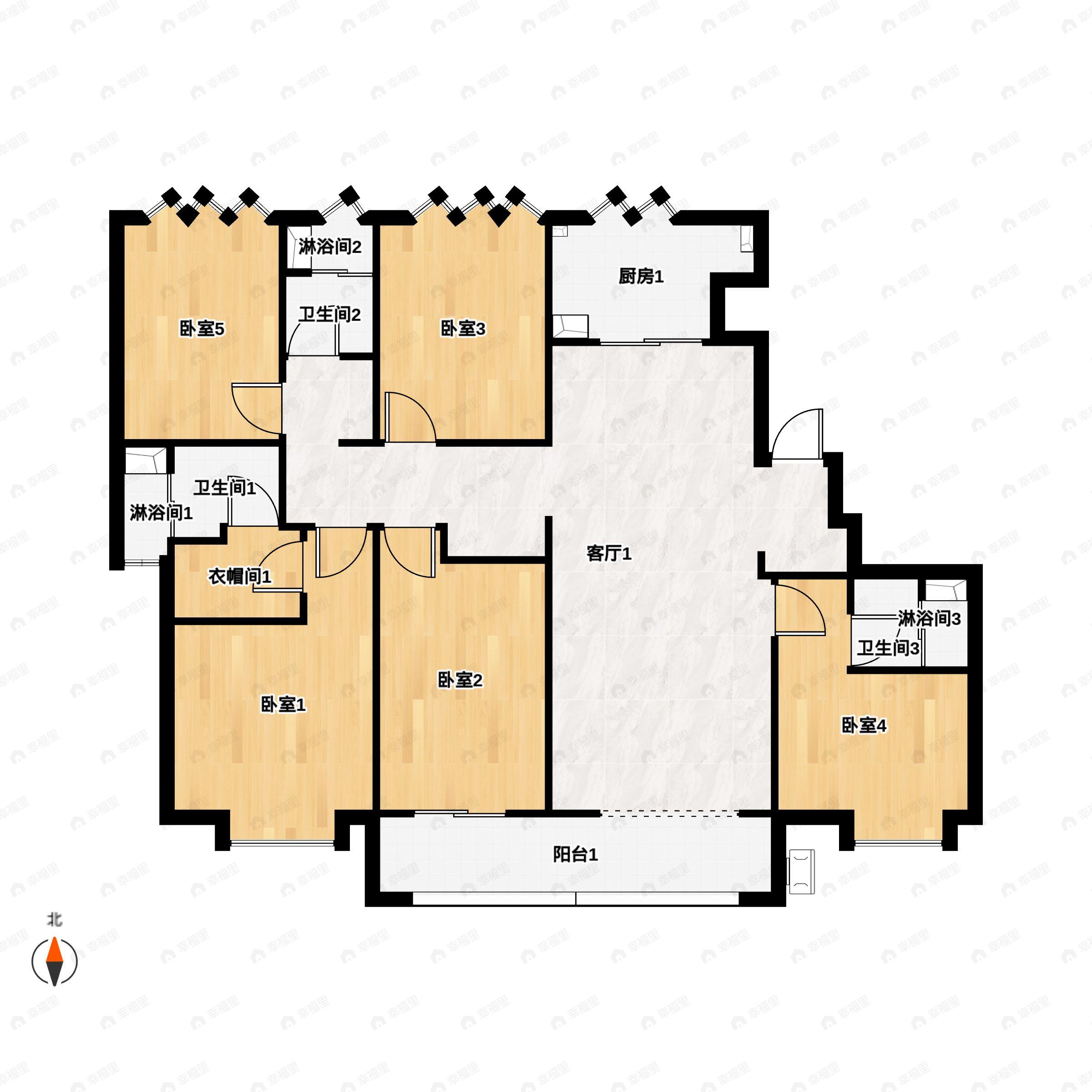 5室2厅3卫建面214平户型图