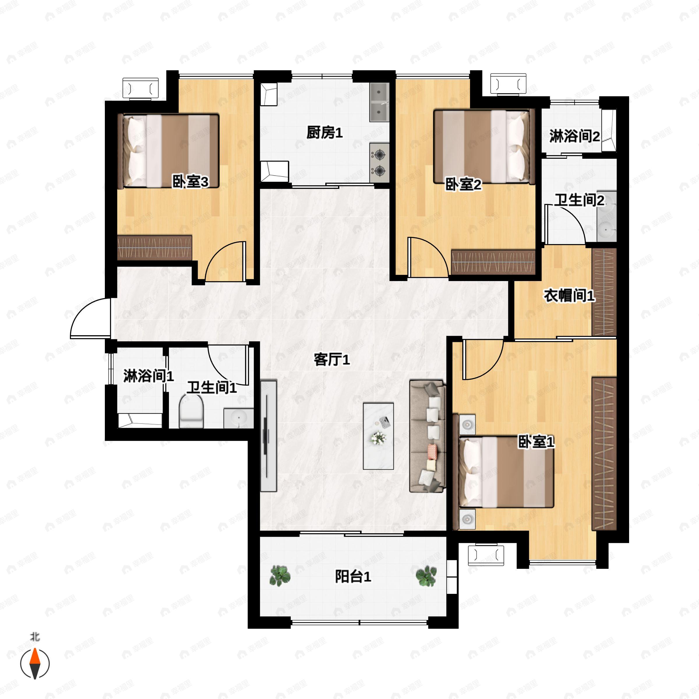 3室2厅2卫建面119平undefined户型图
