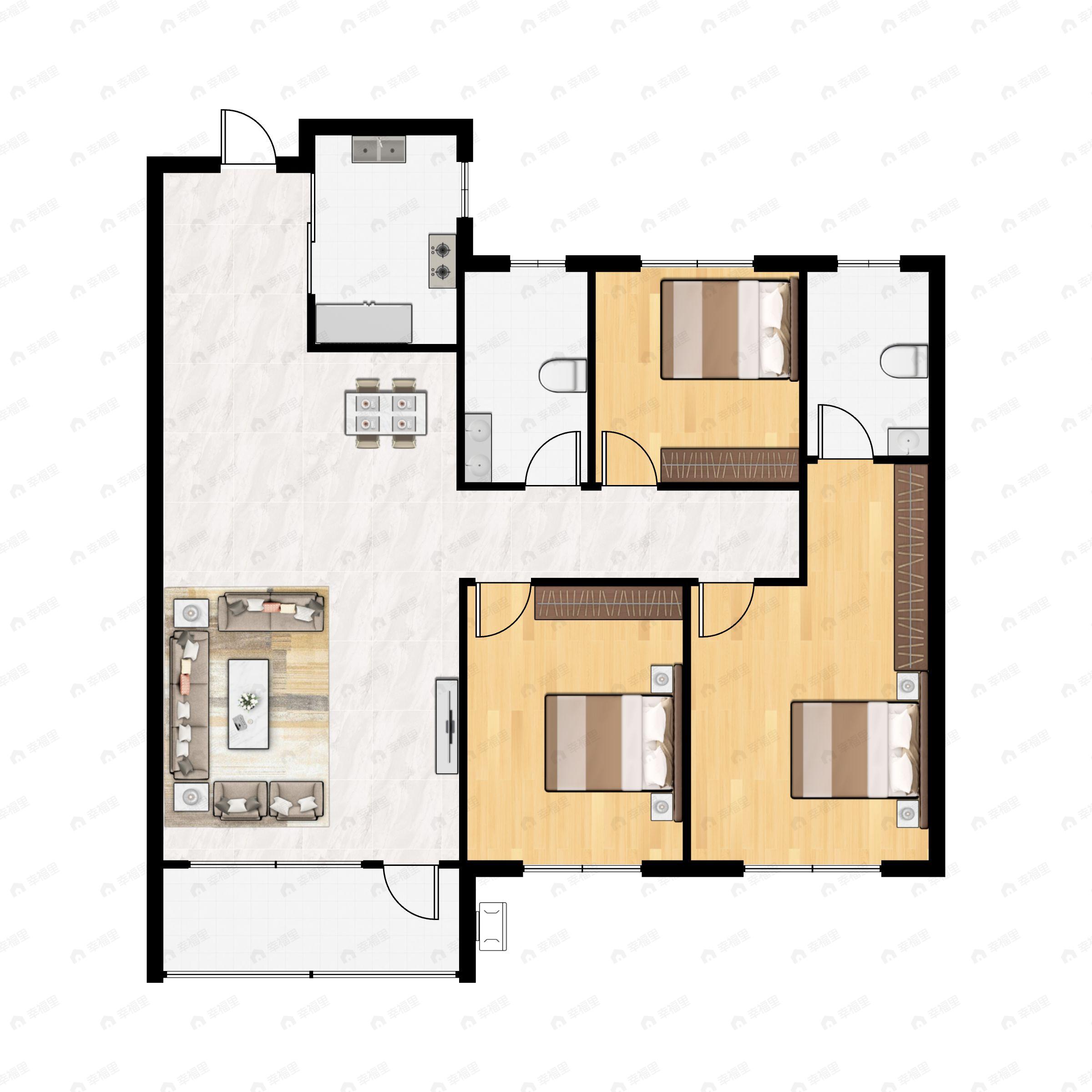 3室2厅2卫建面120平户型图