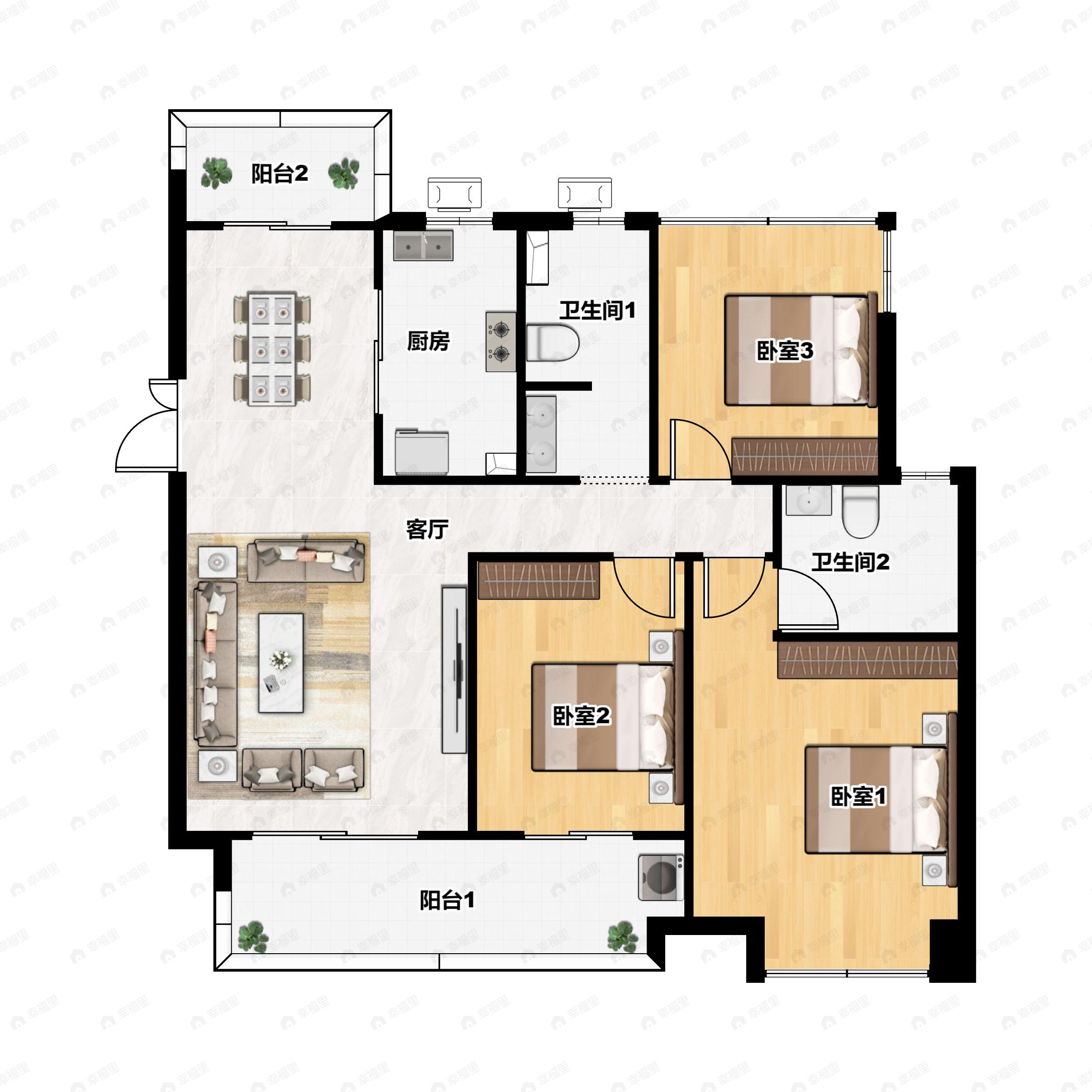 宋都江宸府3室2厅2卫户型图