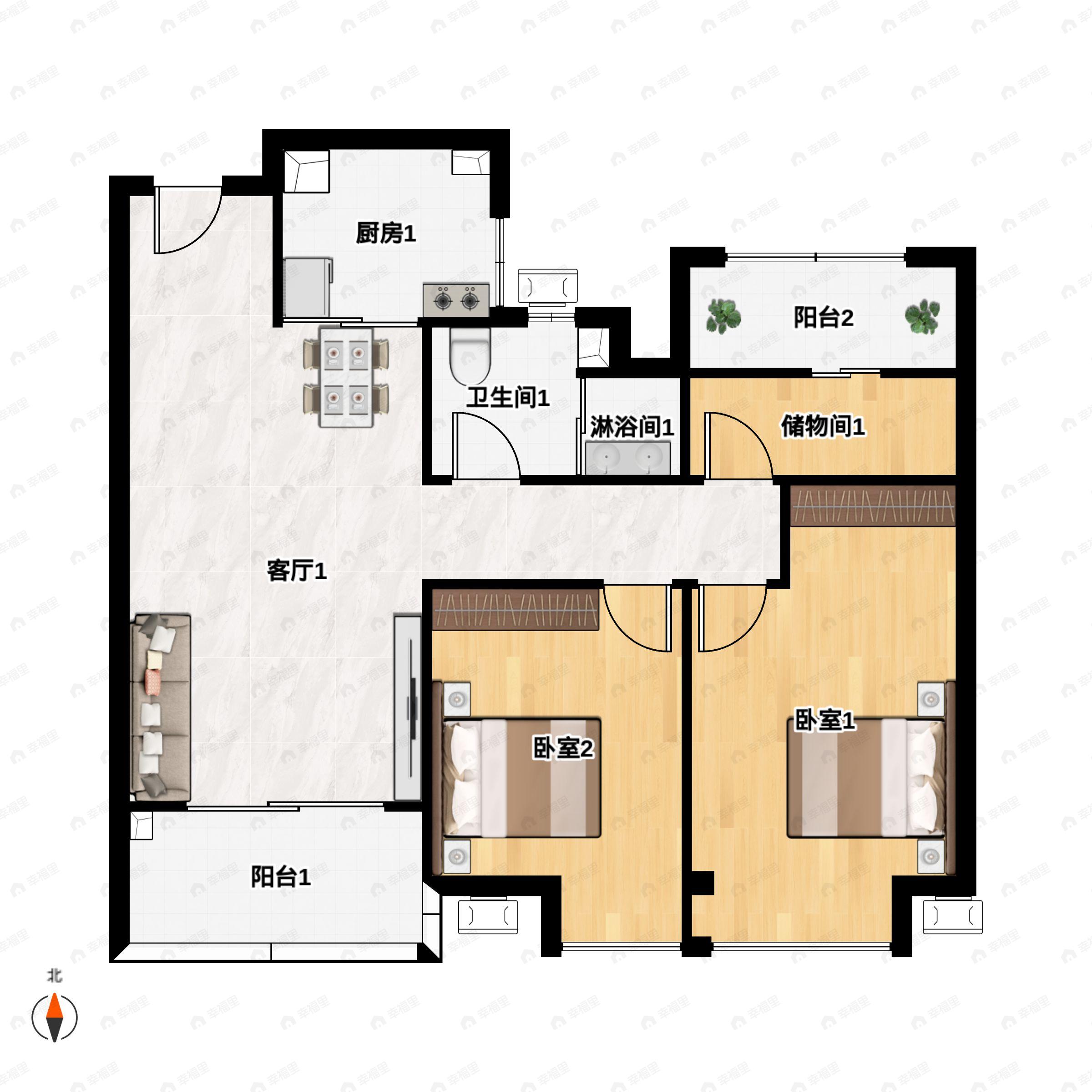 3室2厅1卫建面89平户型图