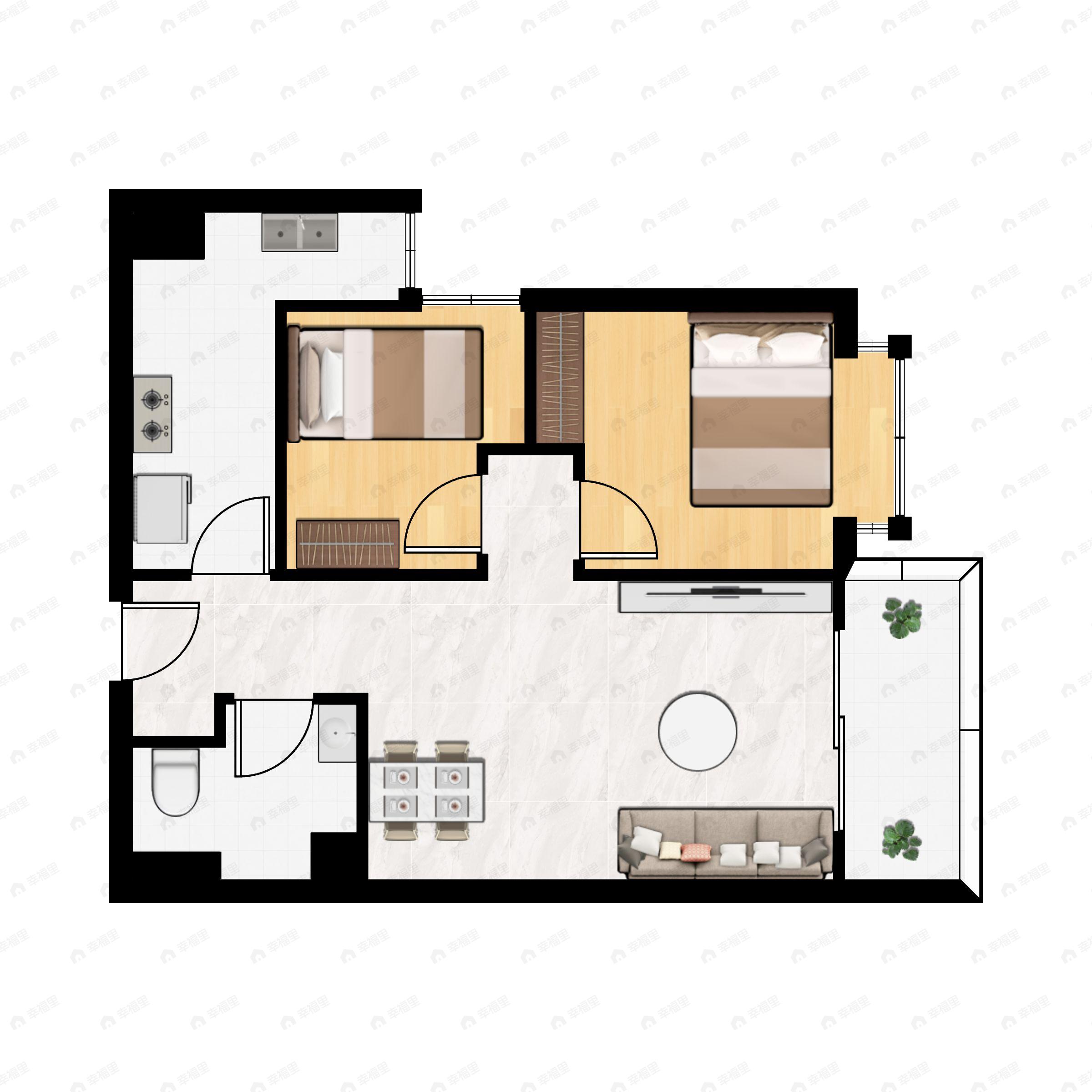 2室2厅1卫建面73平户型图
