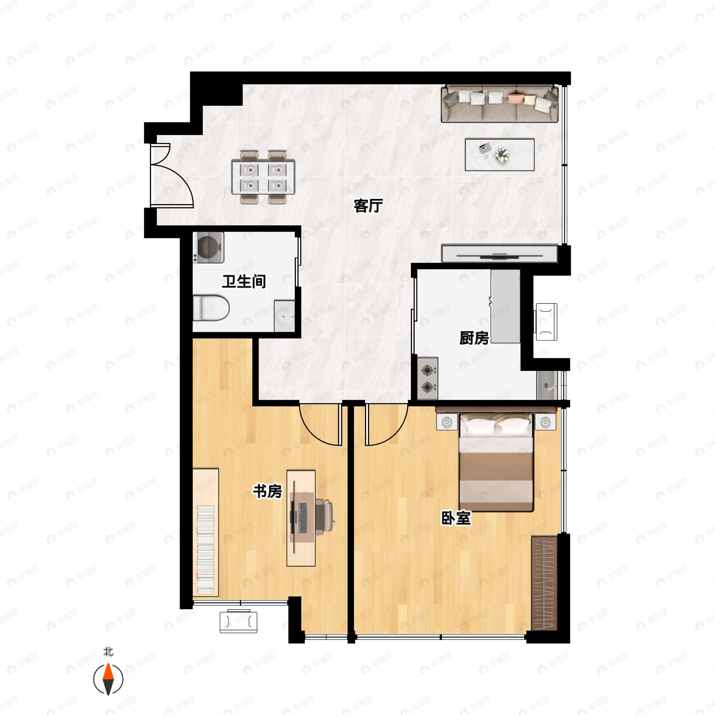 2室1厅1卫建面81平户型图