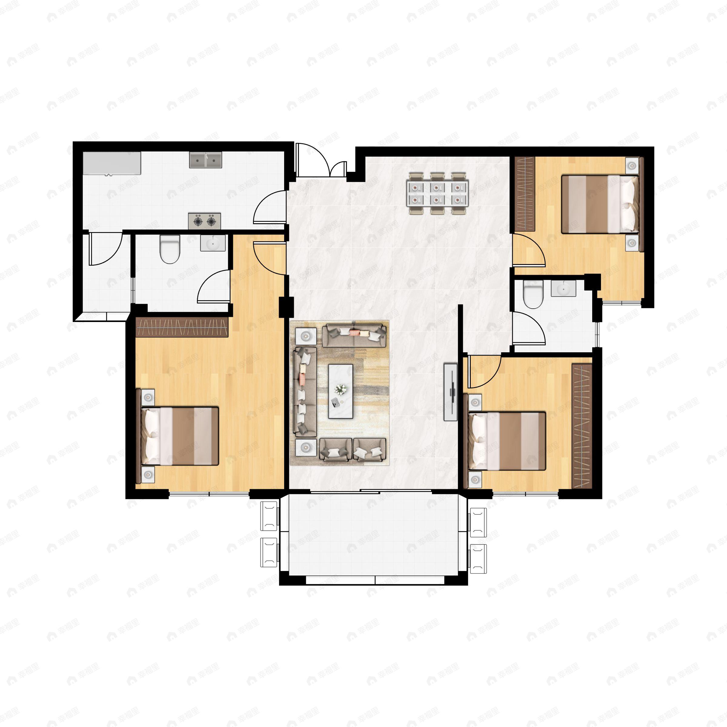 香榭丽都3室2厅2卫户型图