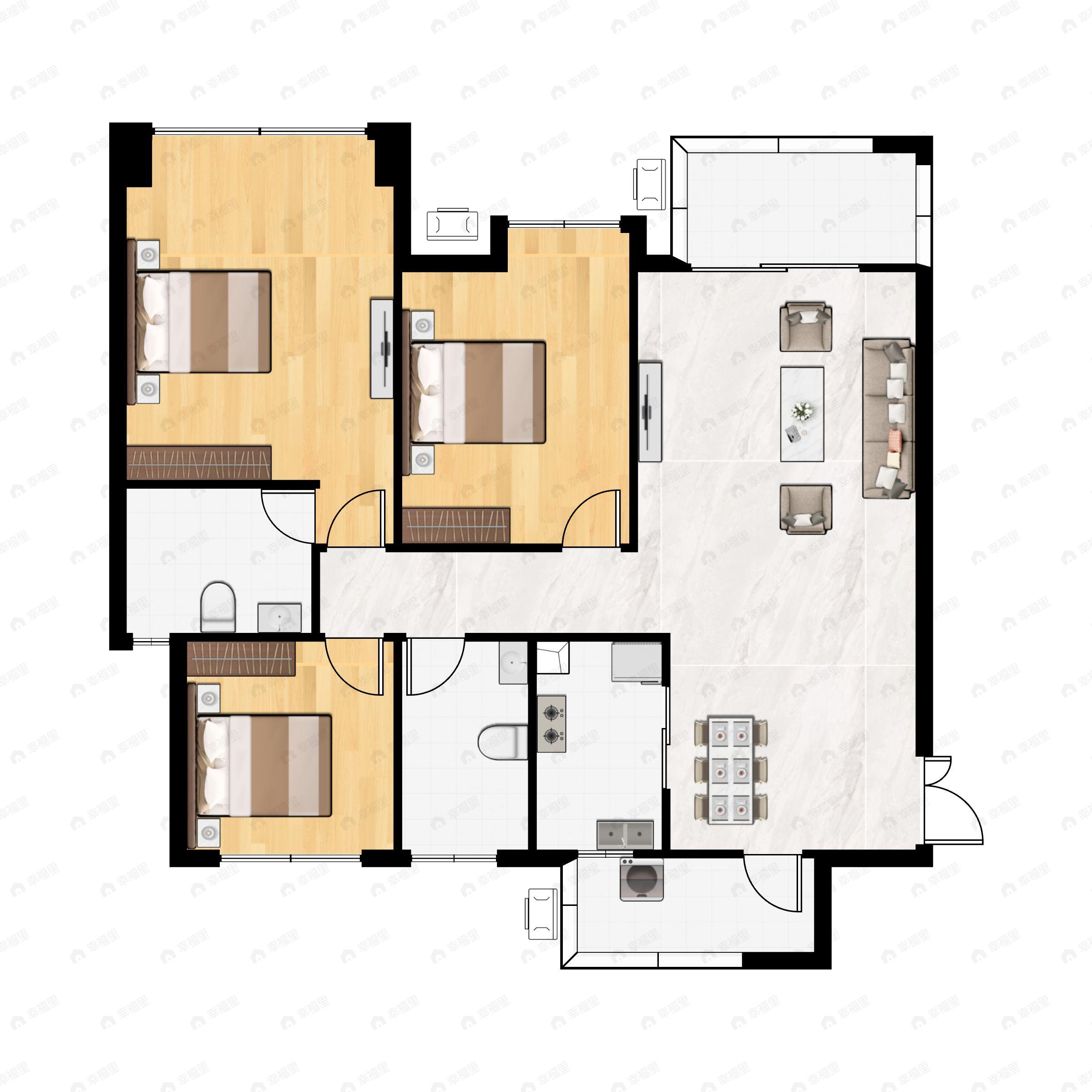 3室2厅2卫建面117平西南户型图
