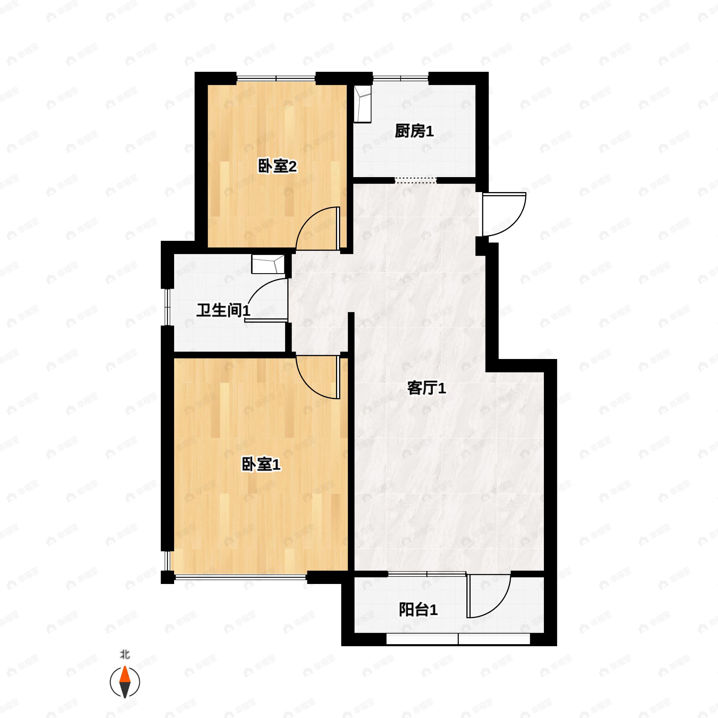 2室2厅1卫建面73平南|北户型图