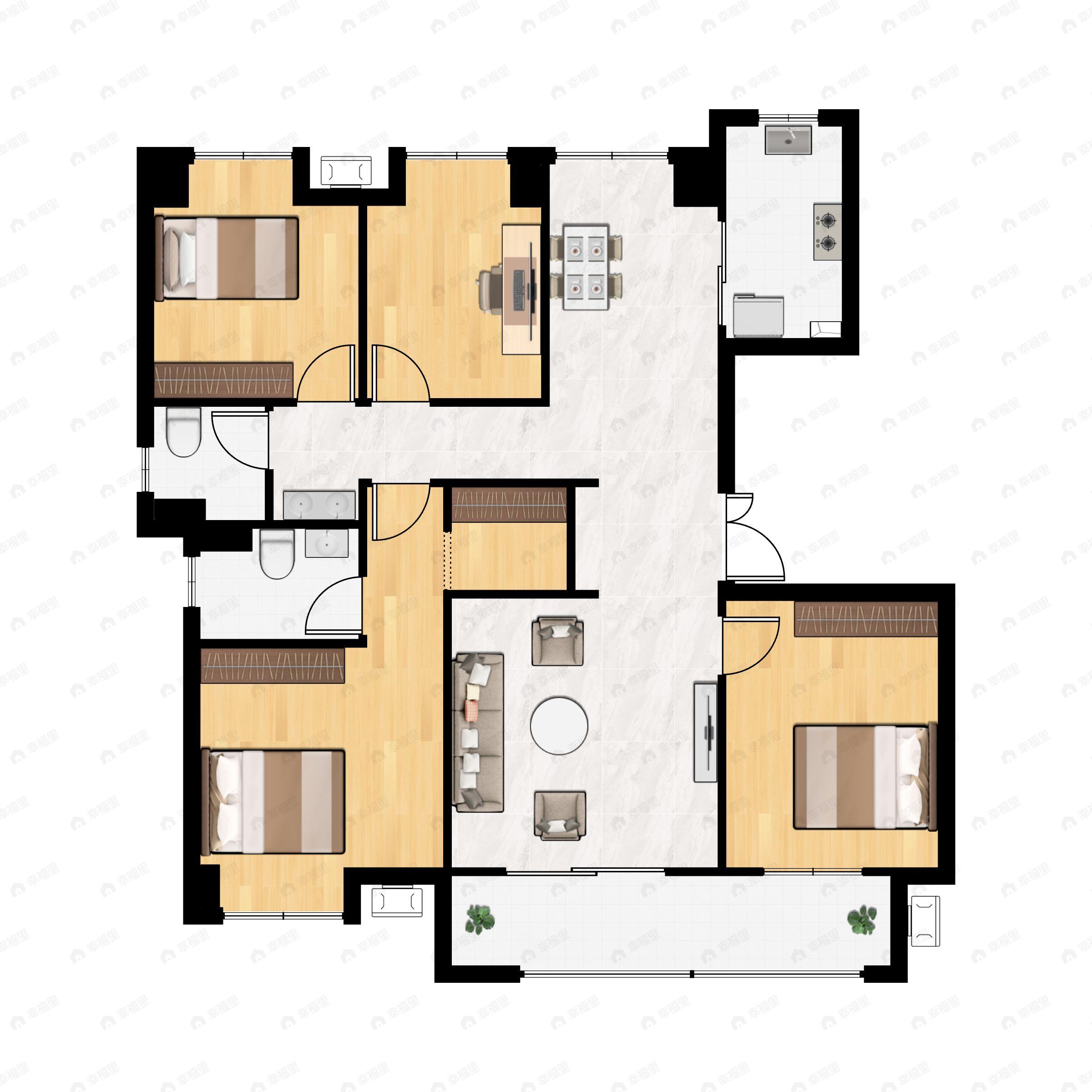 4室2厅2卫建面132平北|南户型图
