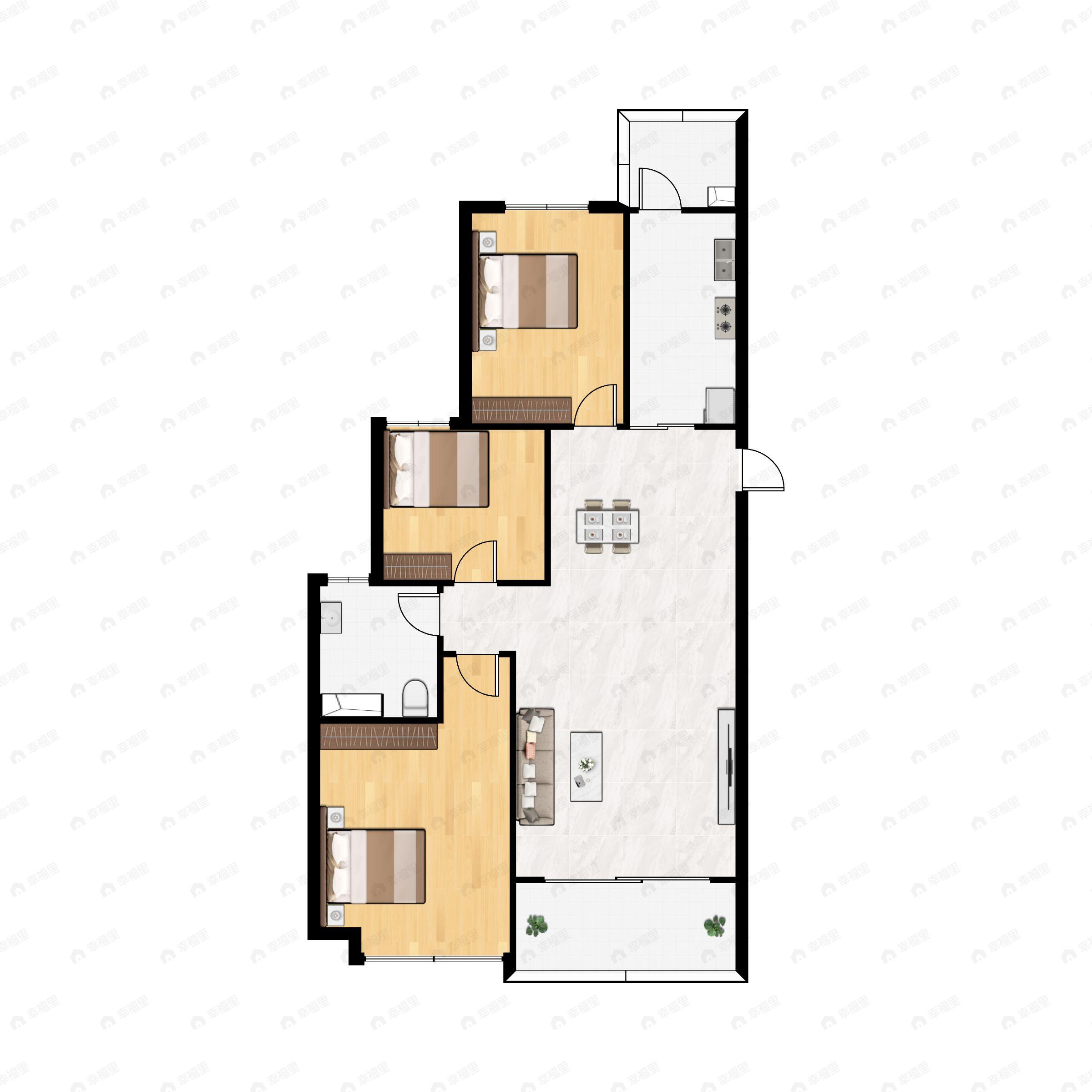 西安恒大文化旅游城(西咸新区)3室2厅1卫户型图