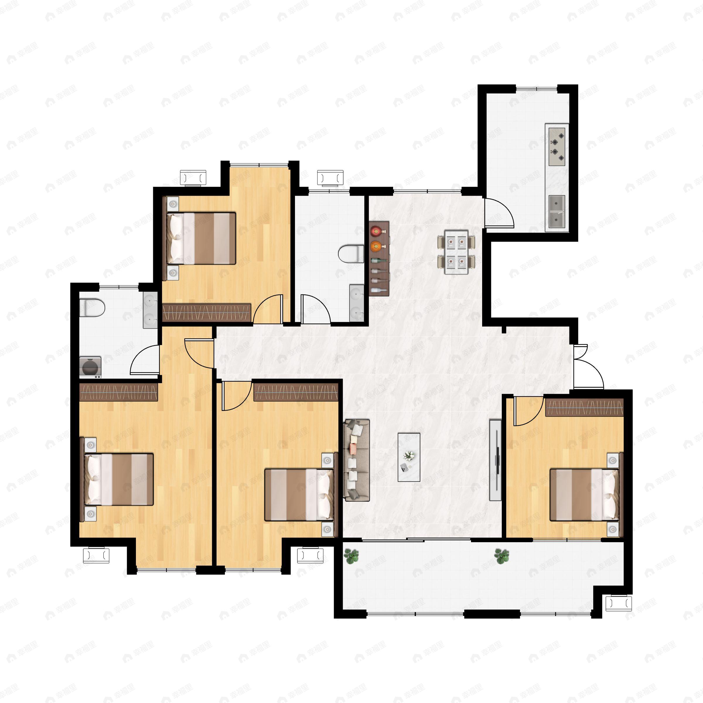 4室2厅2卫建面135平南户型图