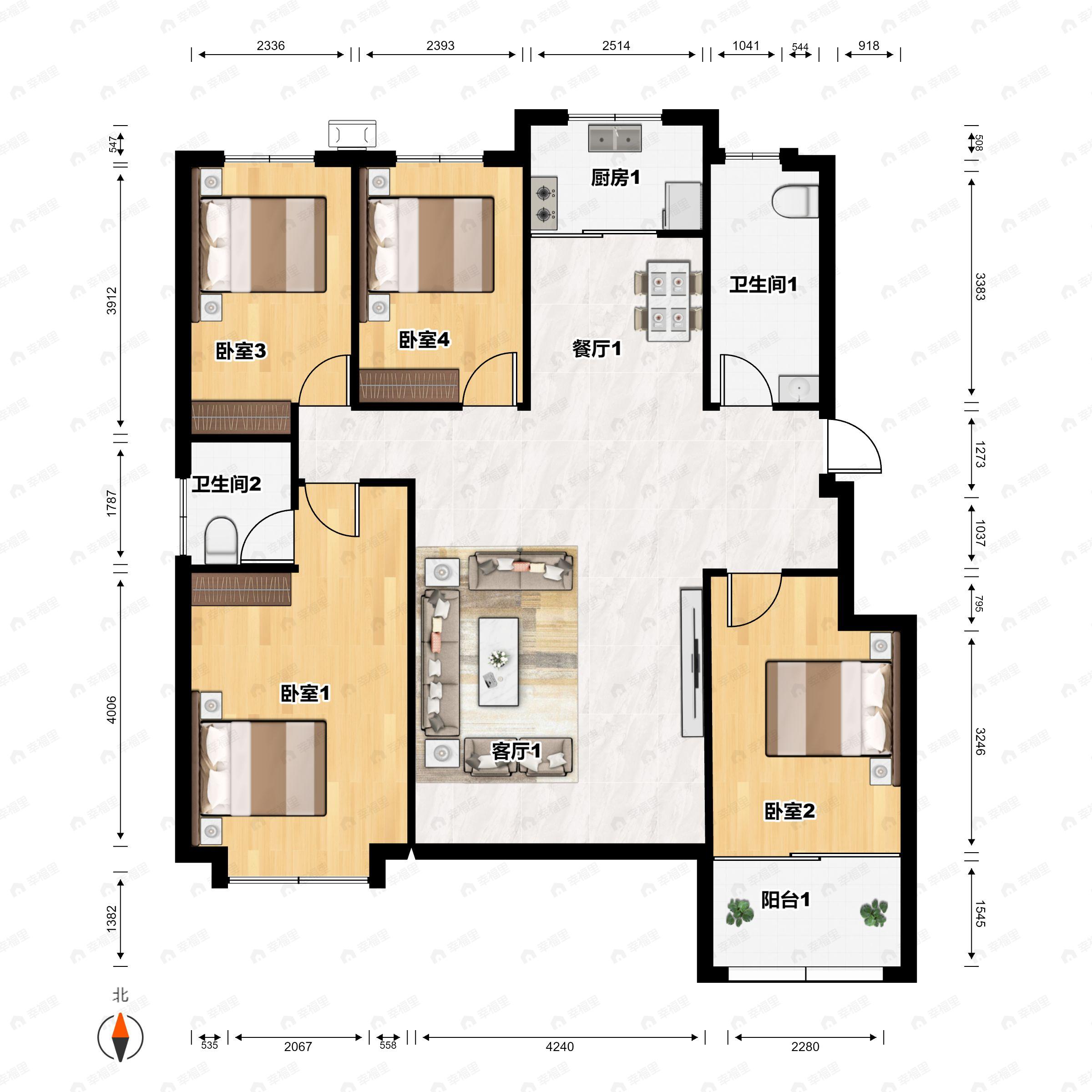 4室2厅2卫建面145平南|北户型图