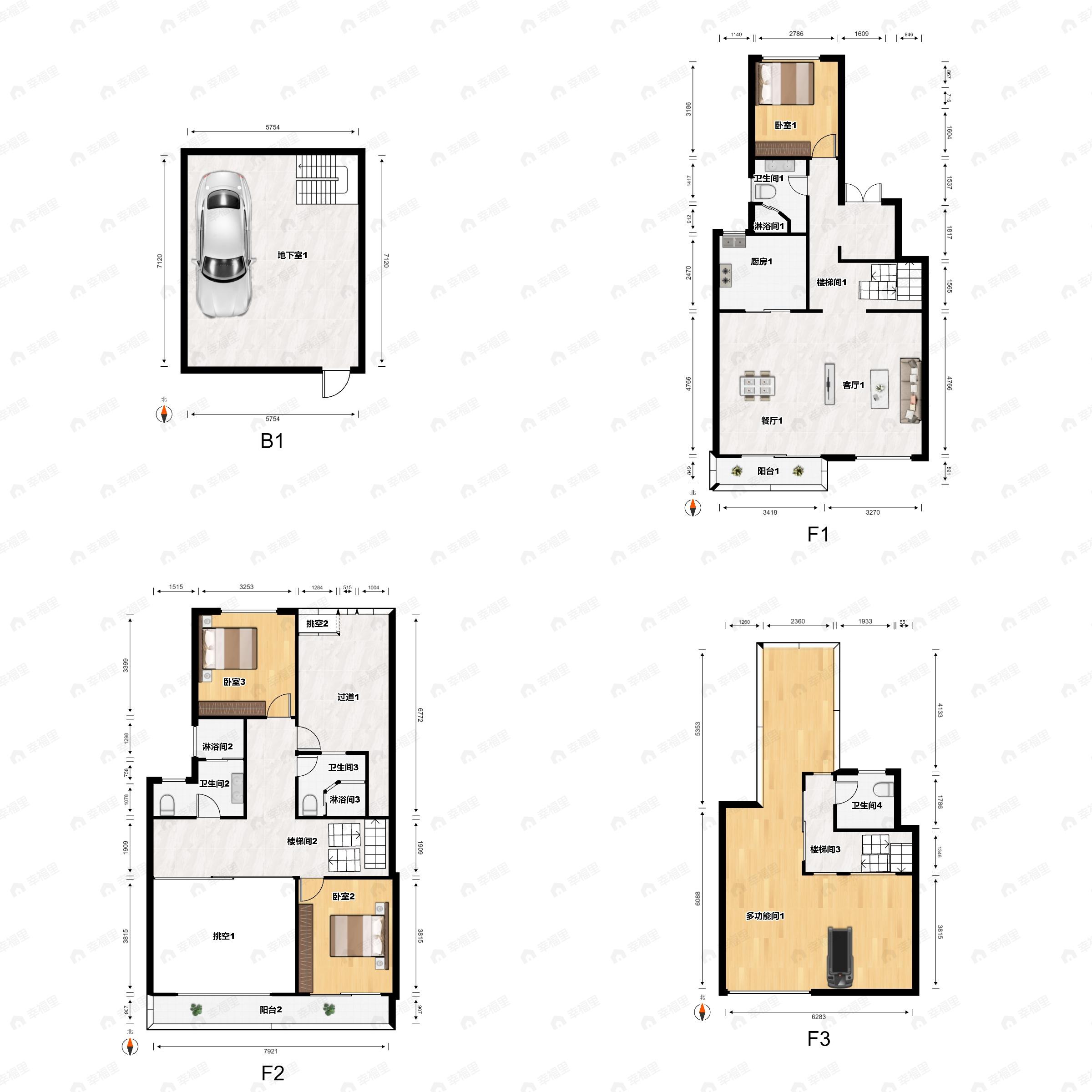 4室2厅3卫建面205平南户型图