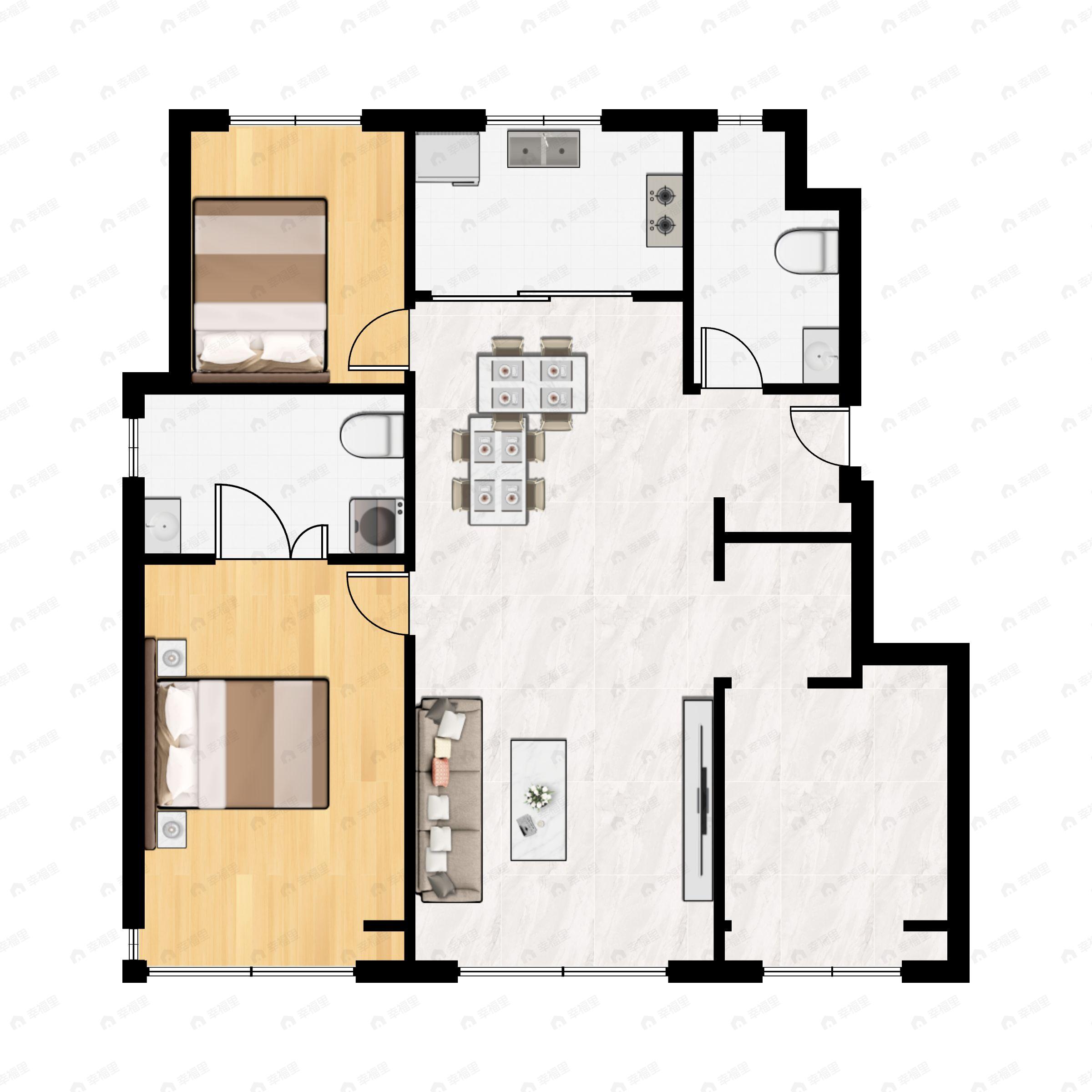 3室2厅2卫建面117m²南户型图