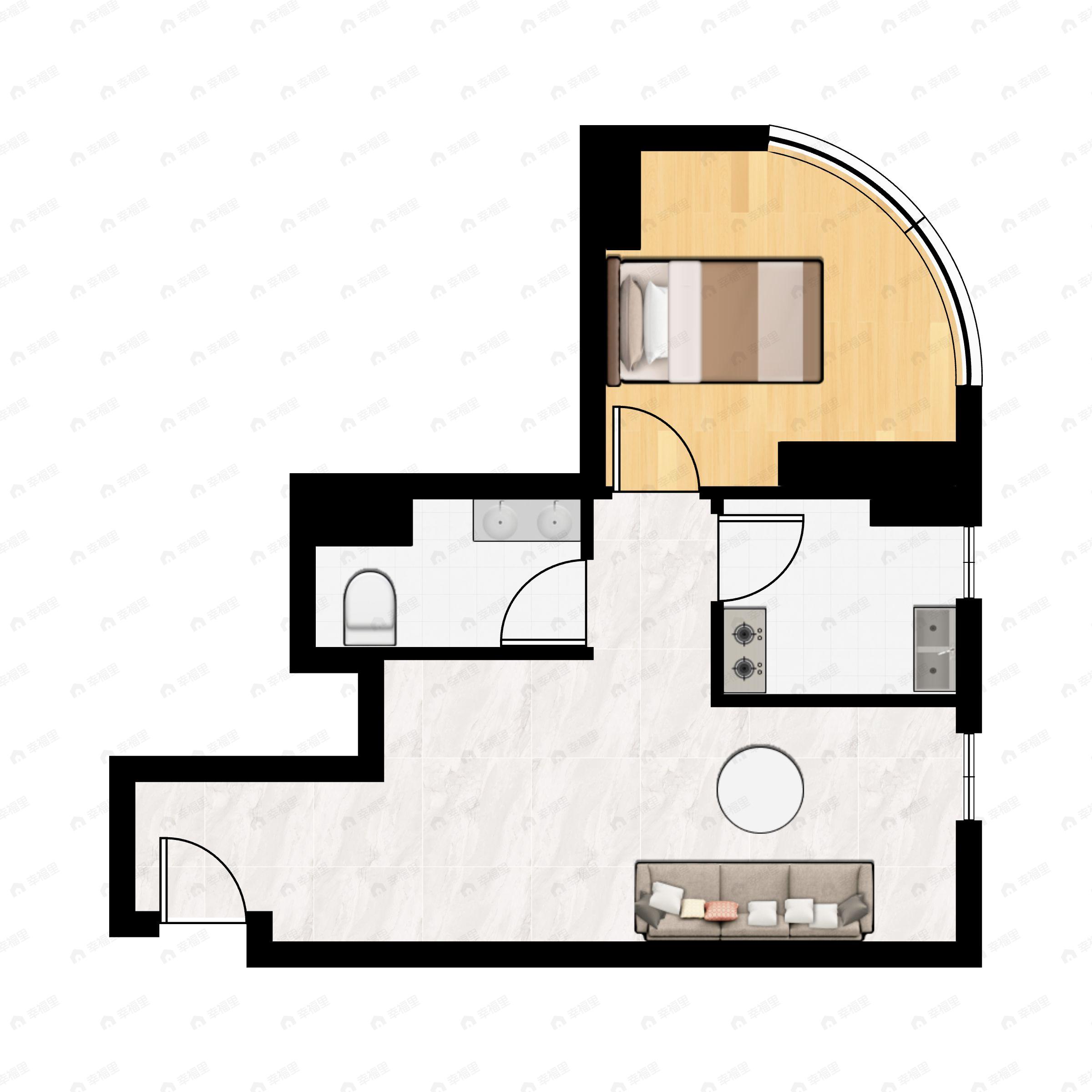 1室1厅1卫建面55m²东北户型图