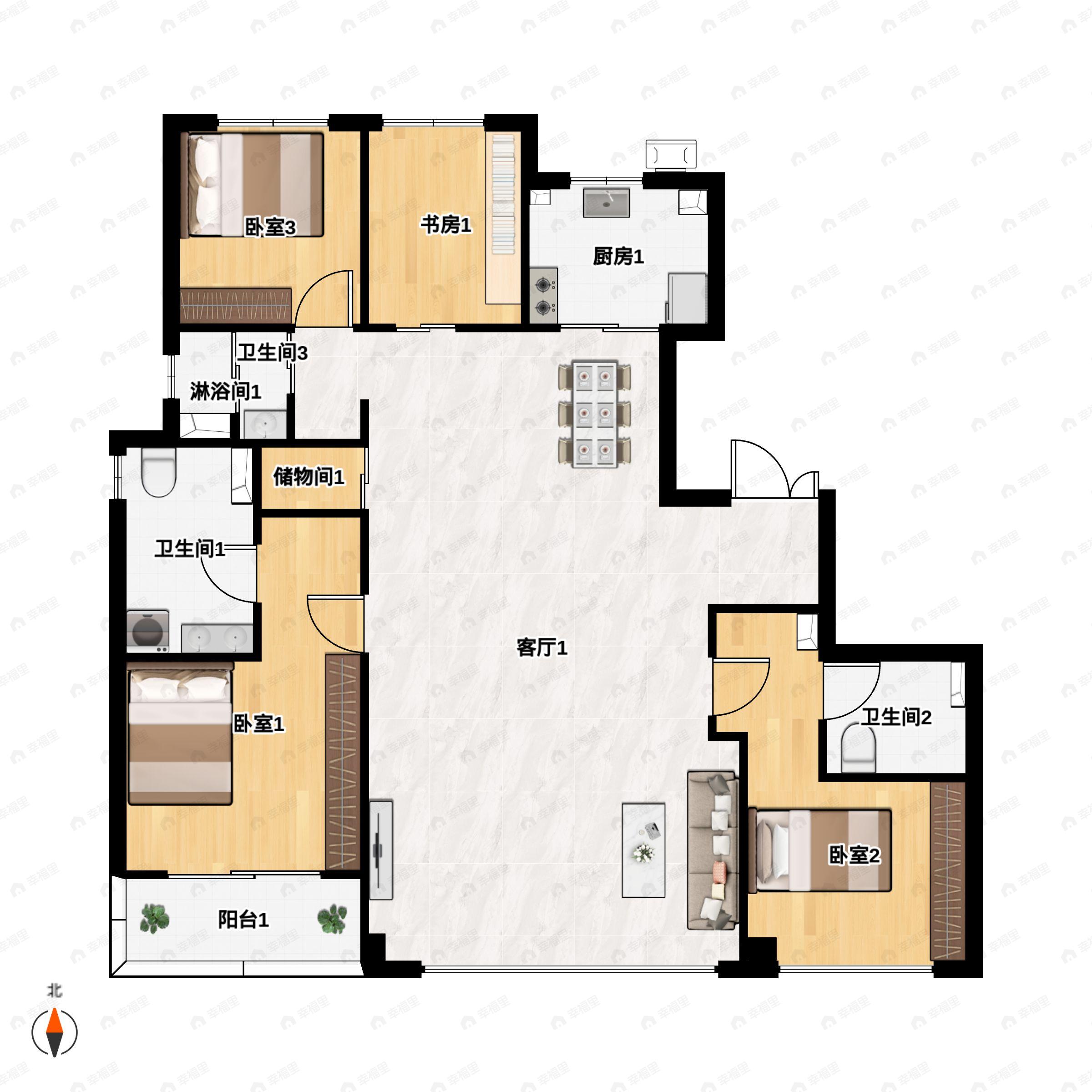 4室2厅3卫建面170平户型图