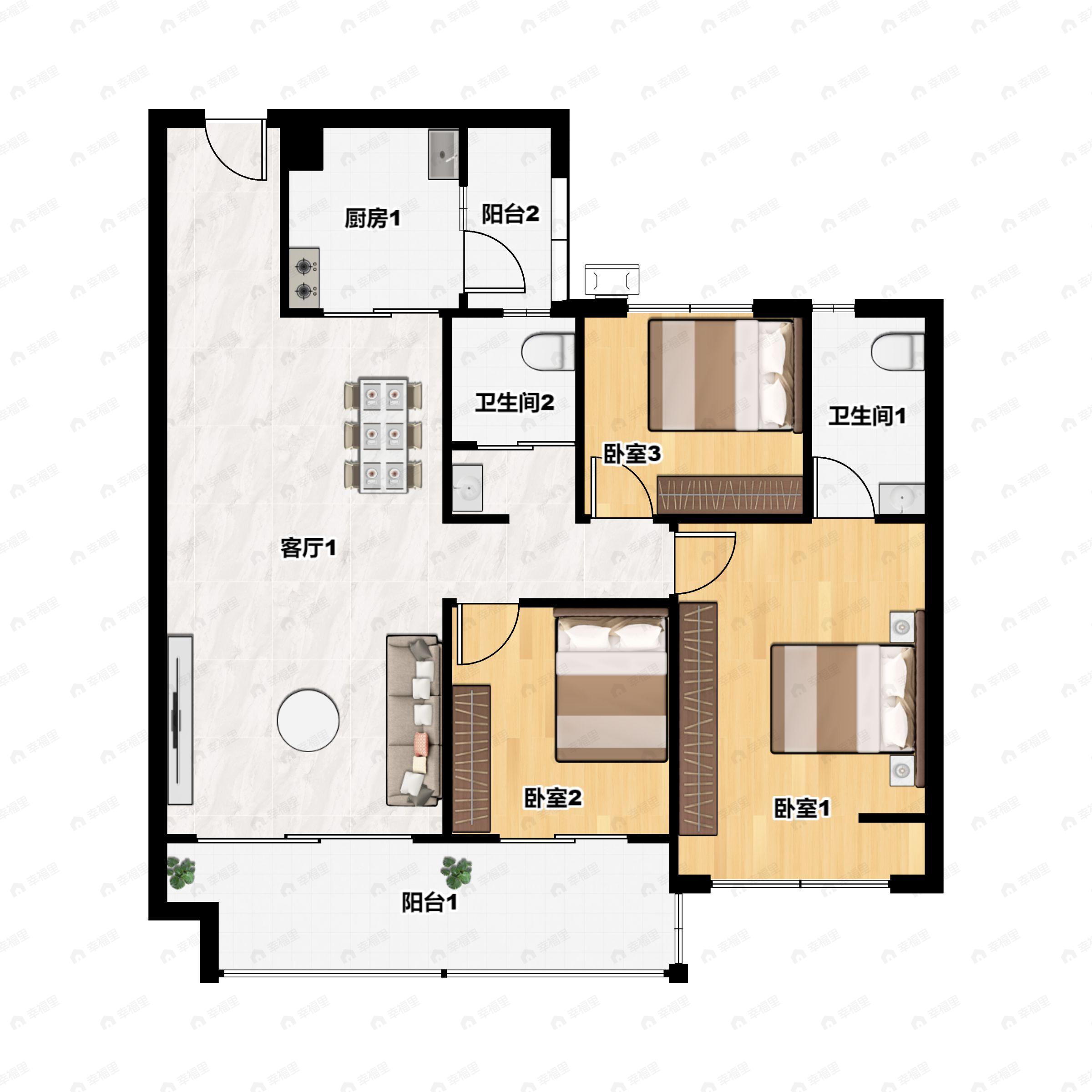 3室2厅2卫建面118平户型图
