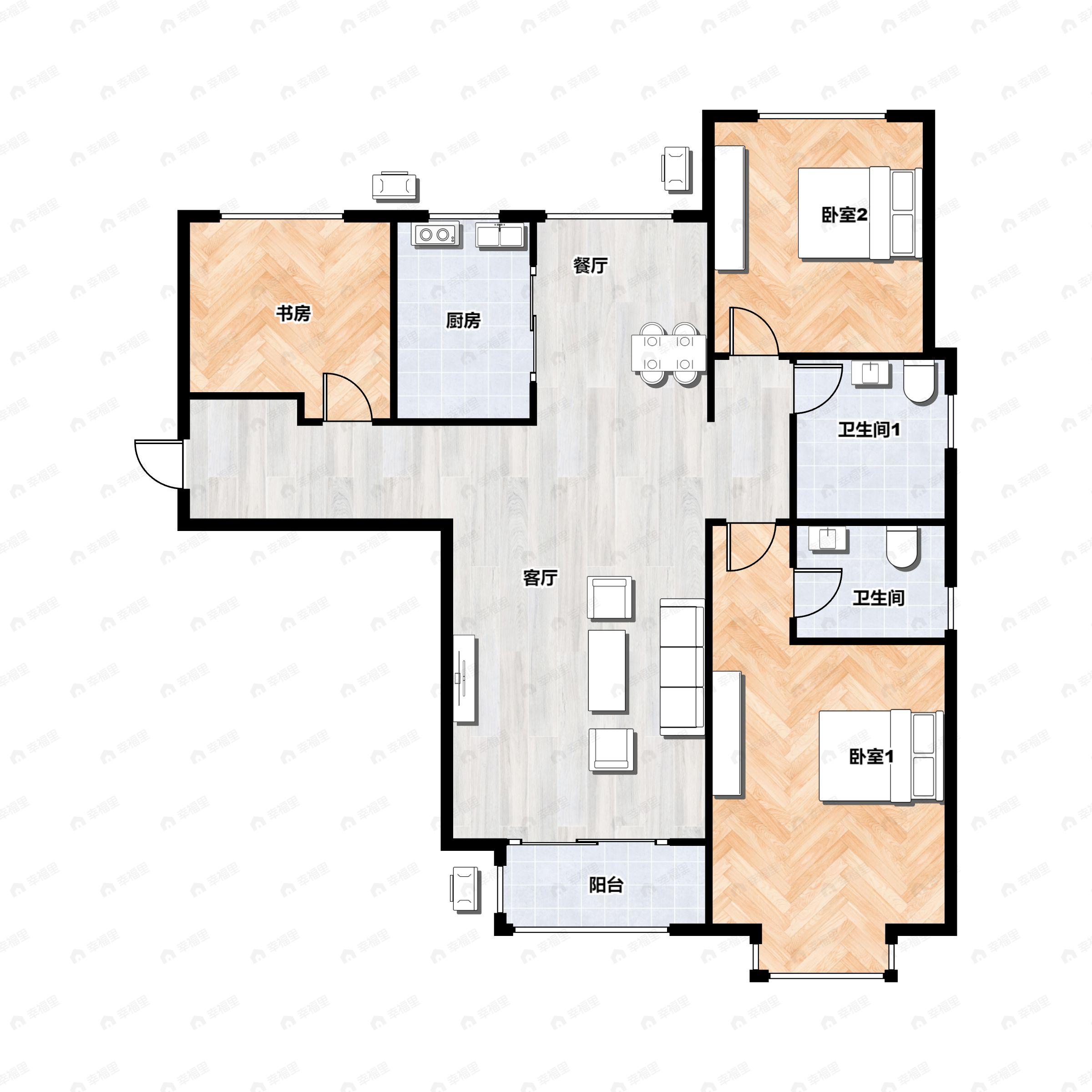 3室2厅2卫建面137平户型图