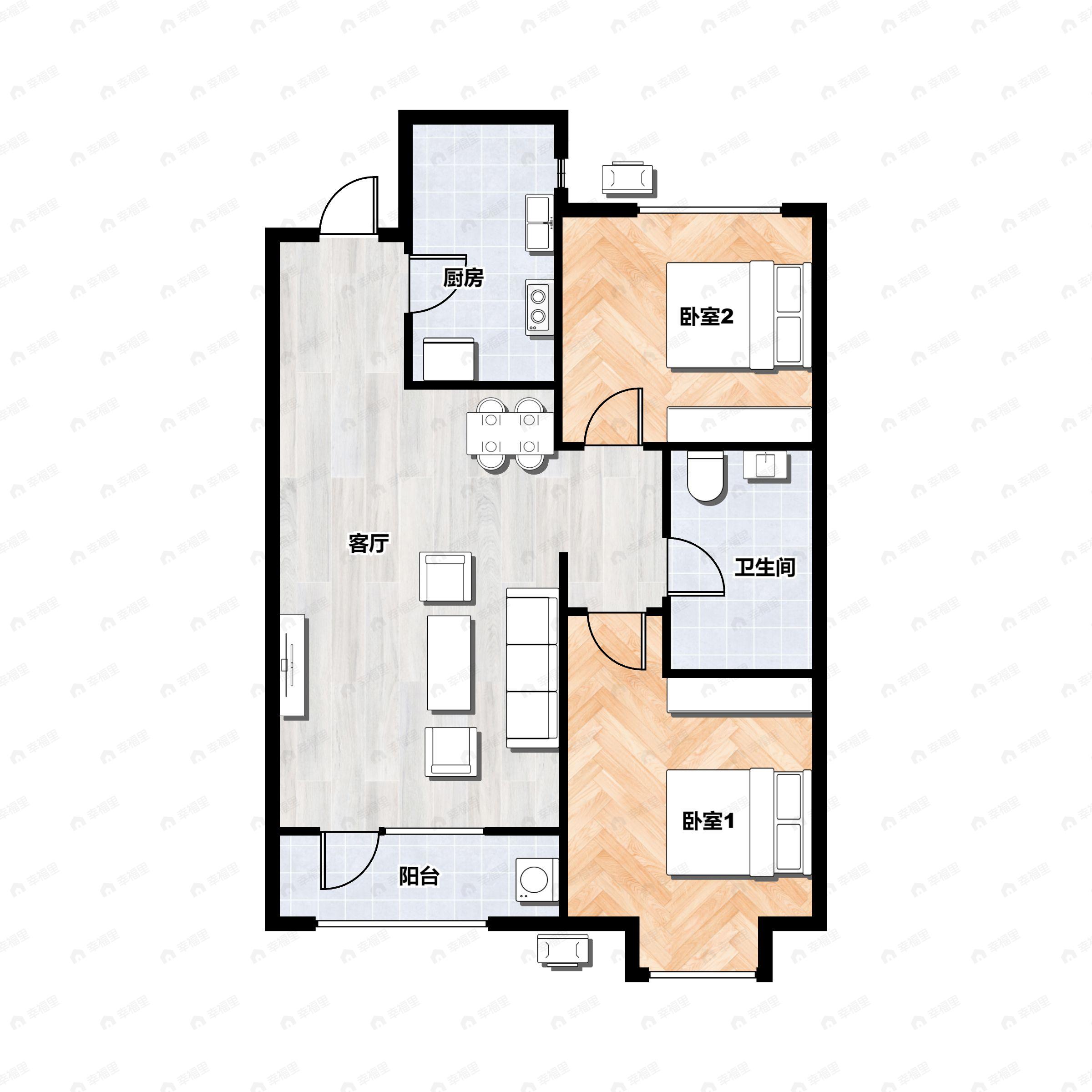 熙科柏悦山2室2厅1卫户型图