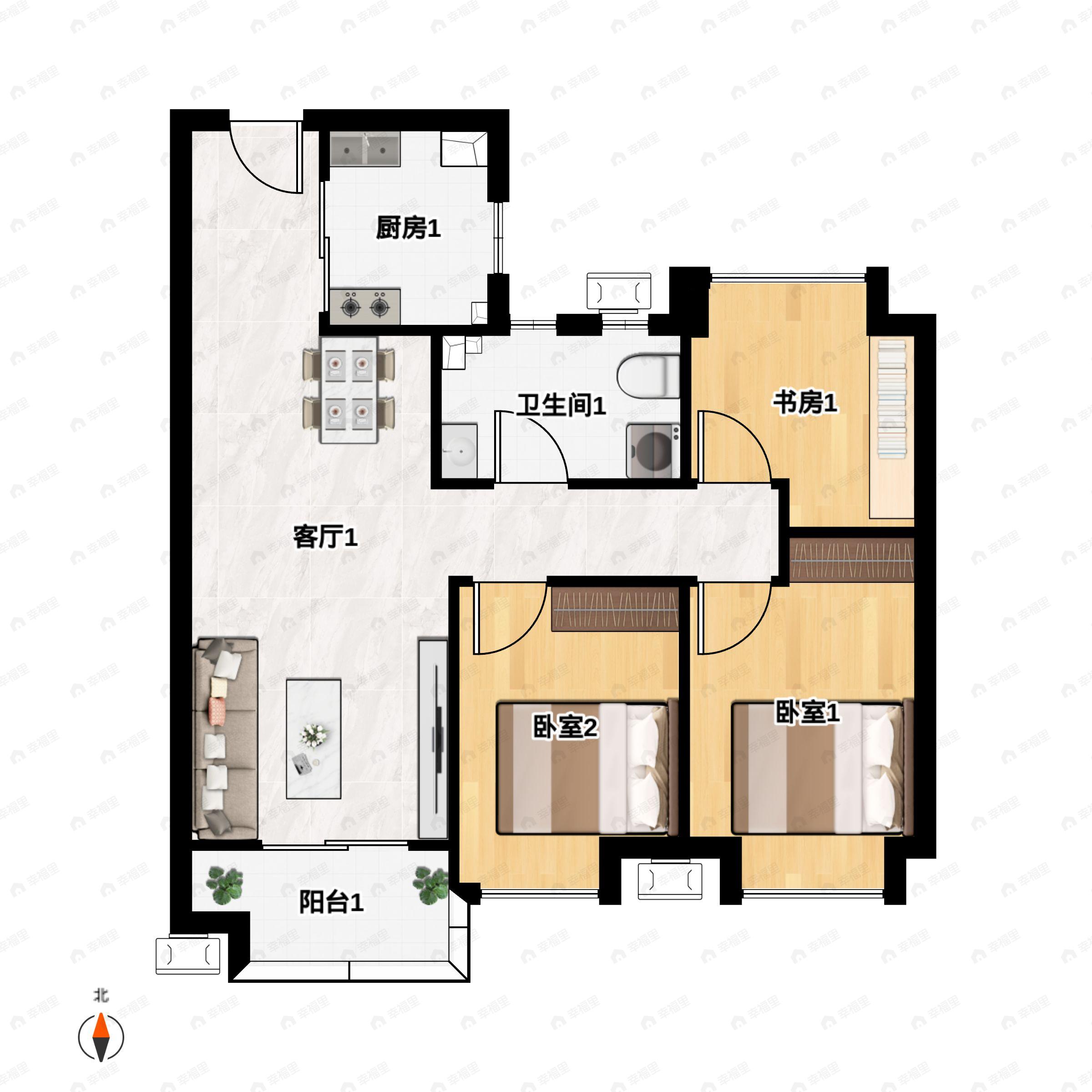 3室2厅1卫建面97平undefined户型图