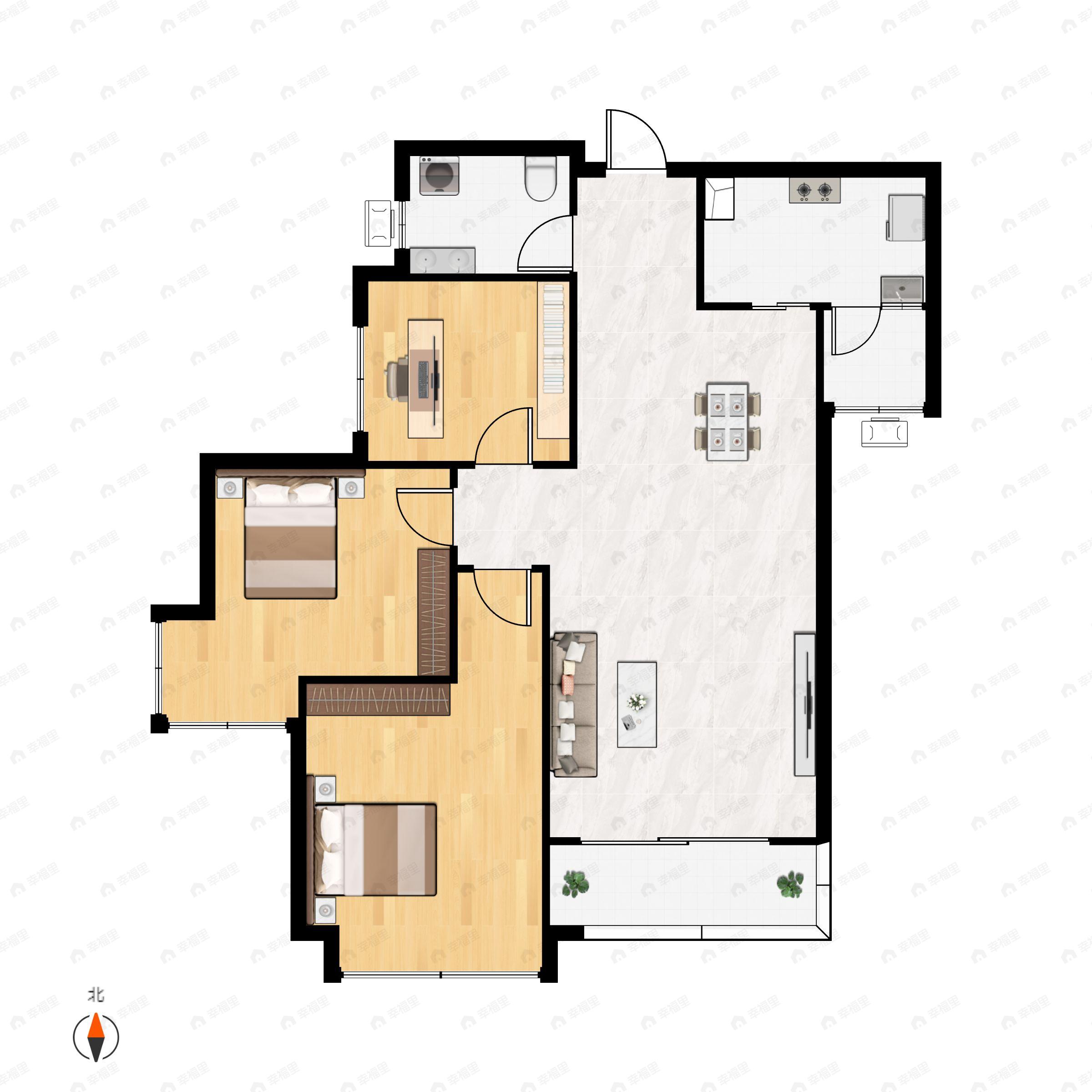 3室2厅1卫建面91平户型图
