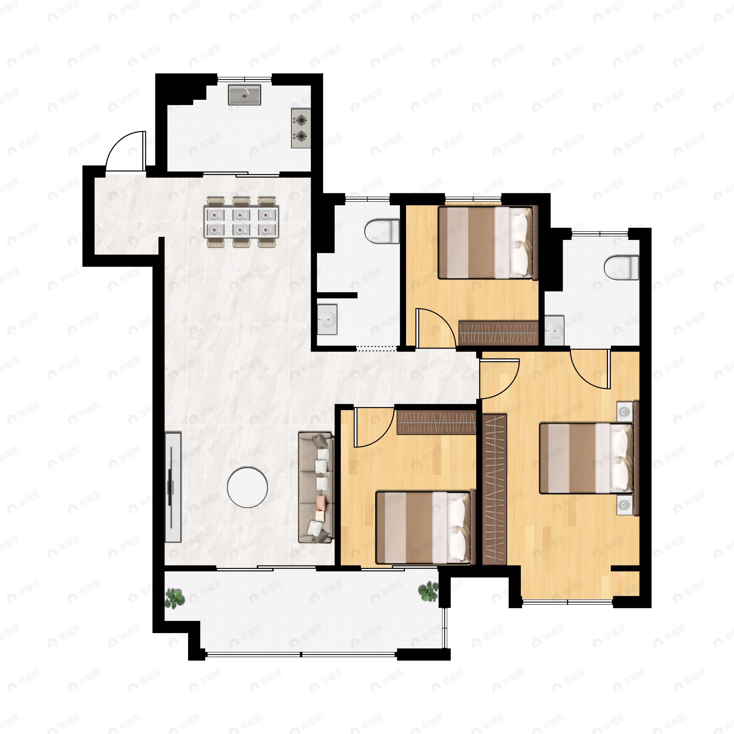 3室2厅2卫建面120平户型图