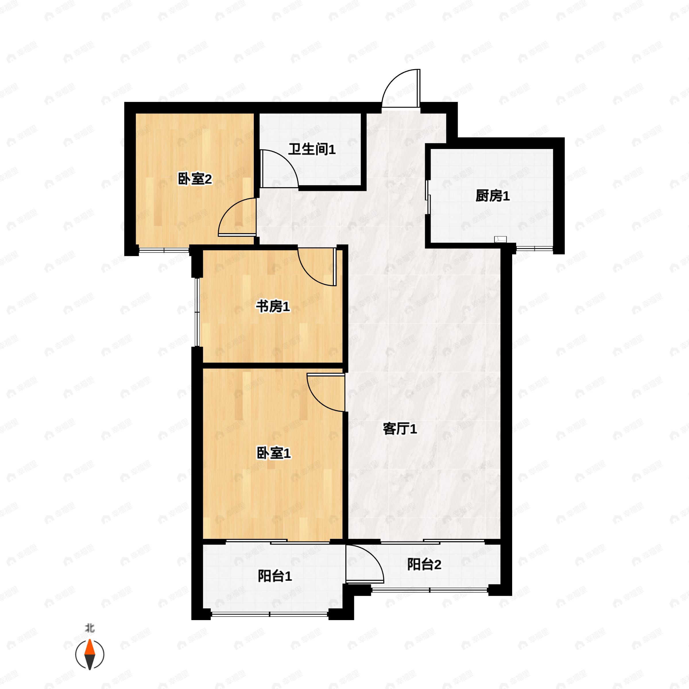 3室2厅1卫建面106平南户型图