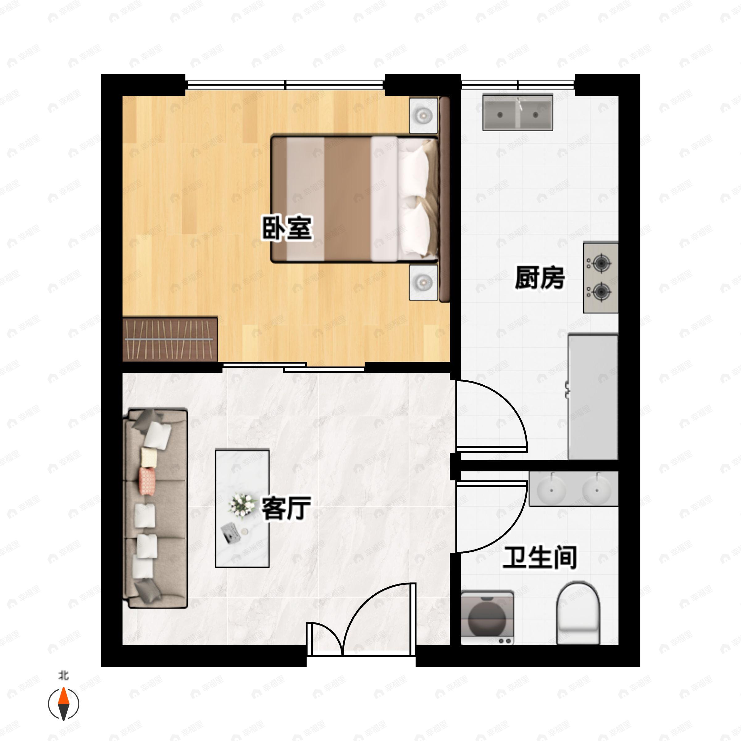 1室1厅1卫建面43平户型图