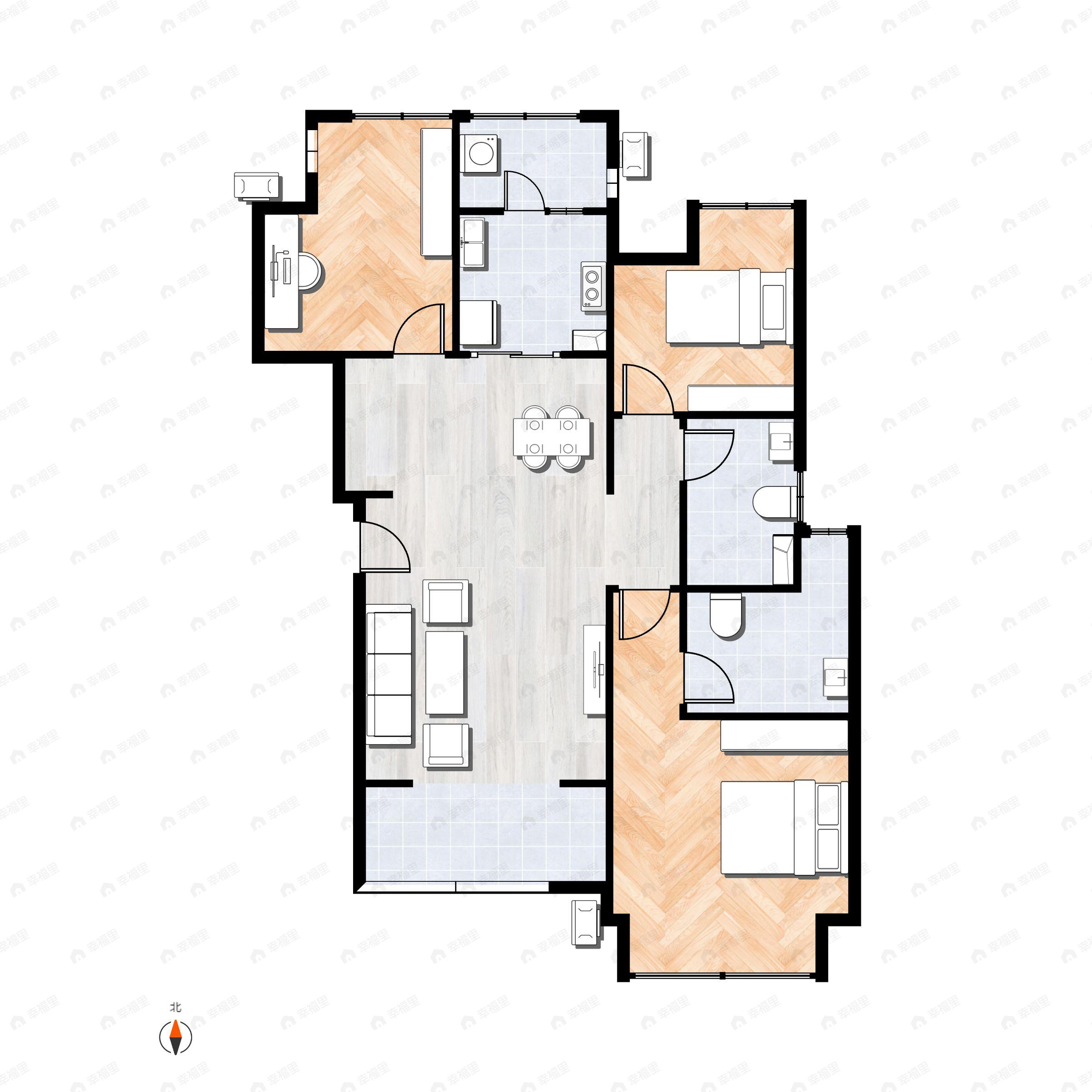 3室2厅2卫建面78平南|北户型图