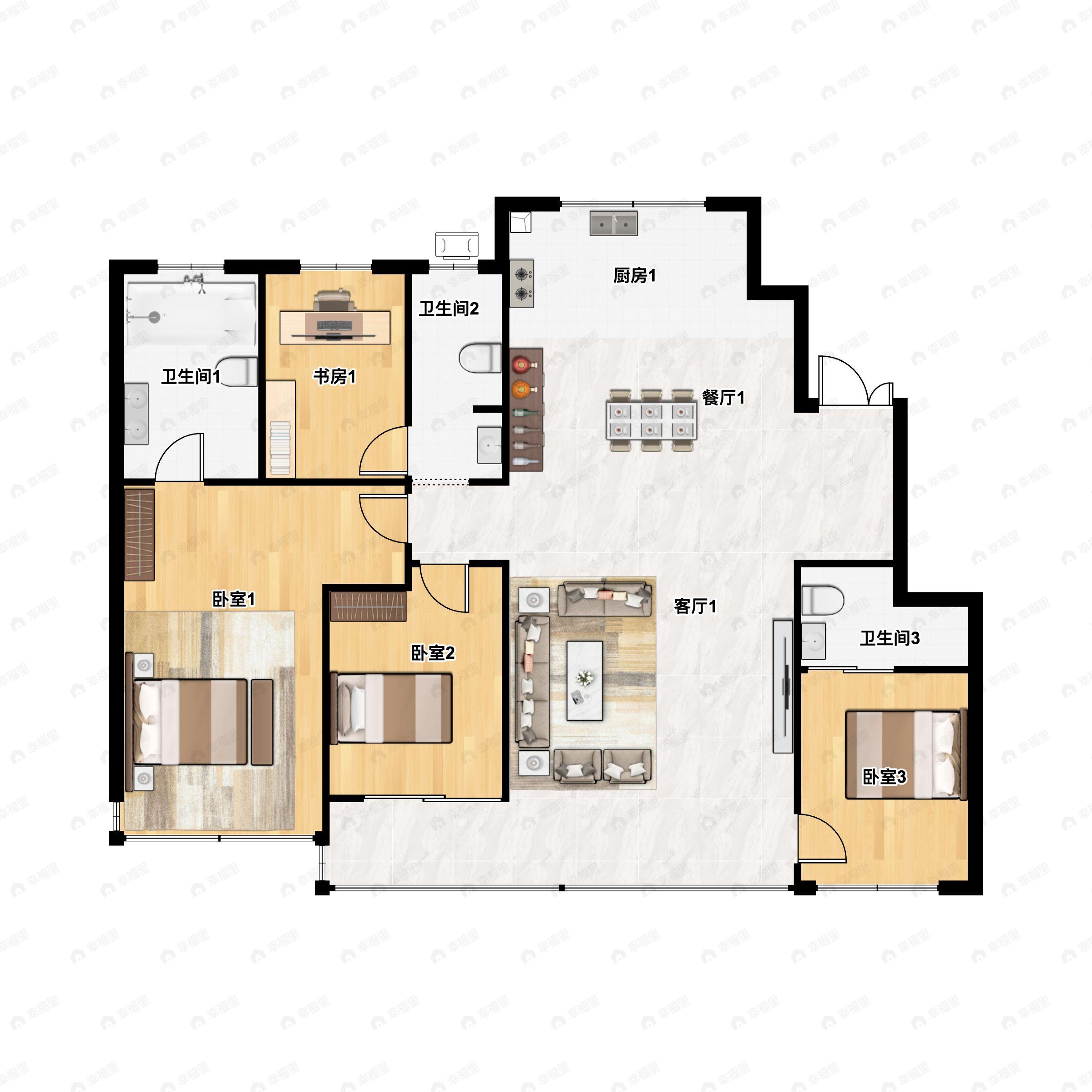 4室2厅3卫建面186平户型图