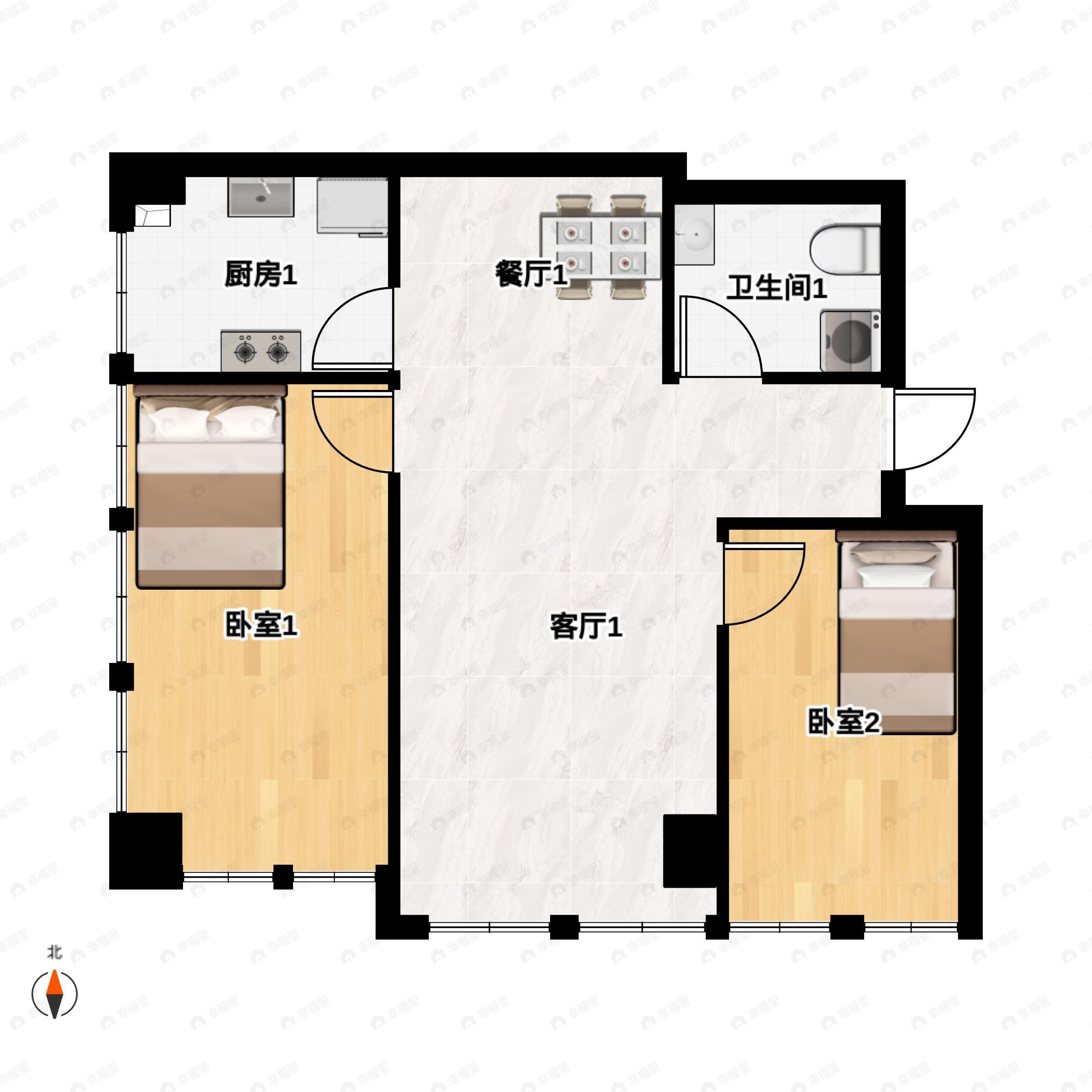 泾渭国际中心2室2厅1卫户型图