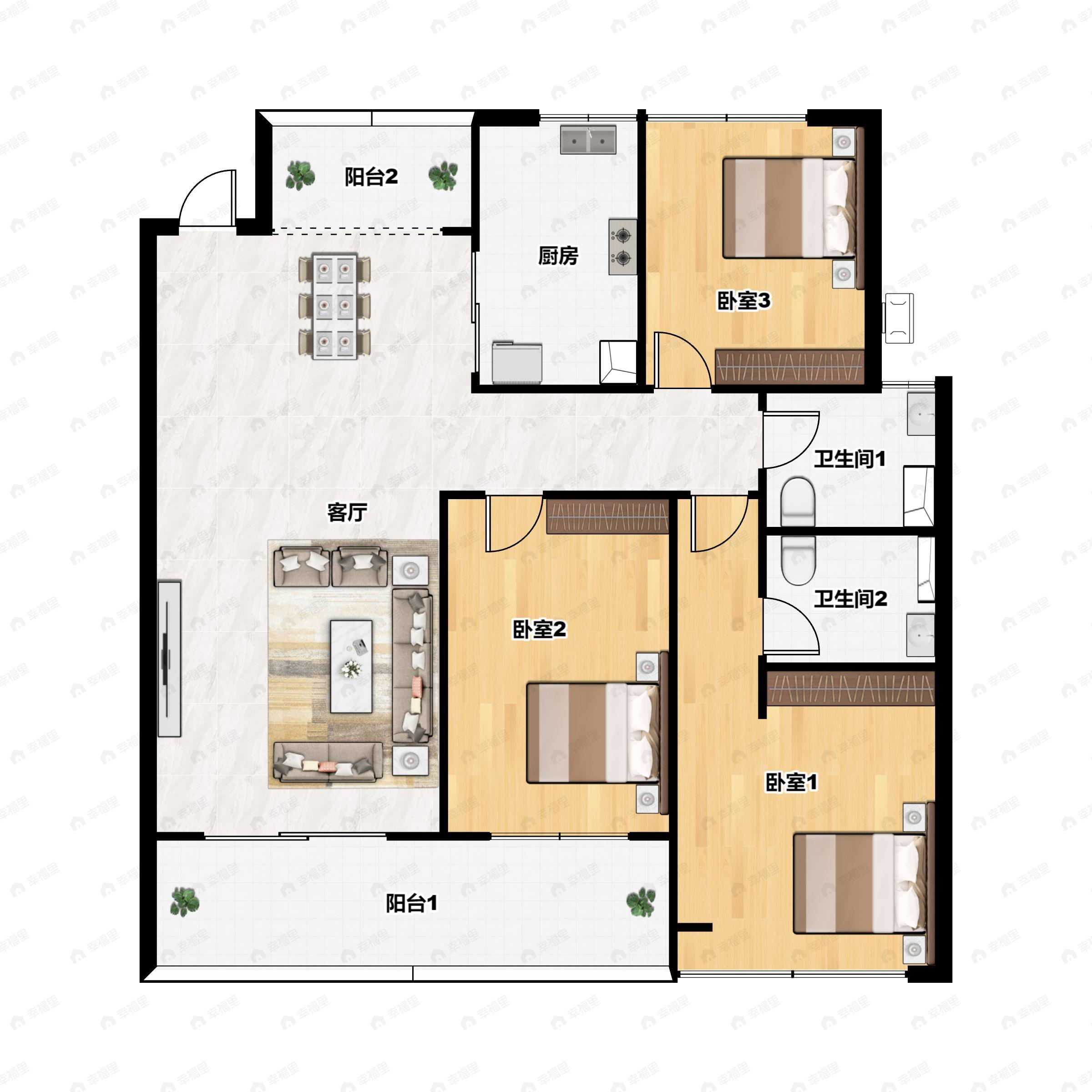 3室2厅2卫建面125平户型图