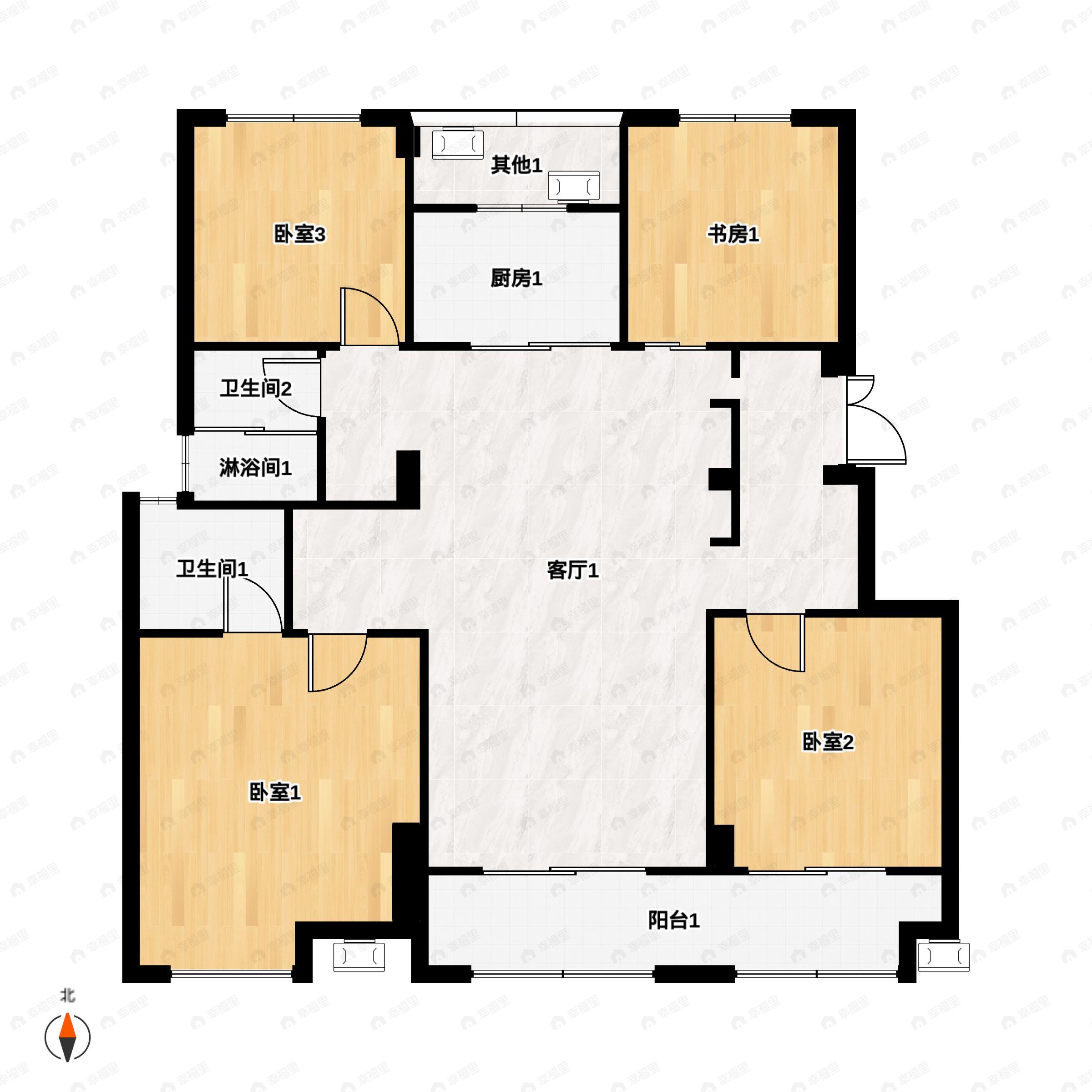 4室2厅2卫建面124平南户型图