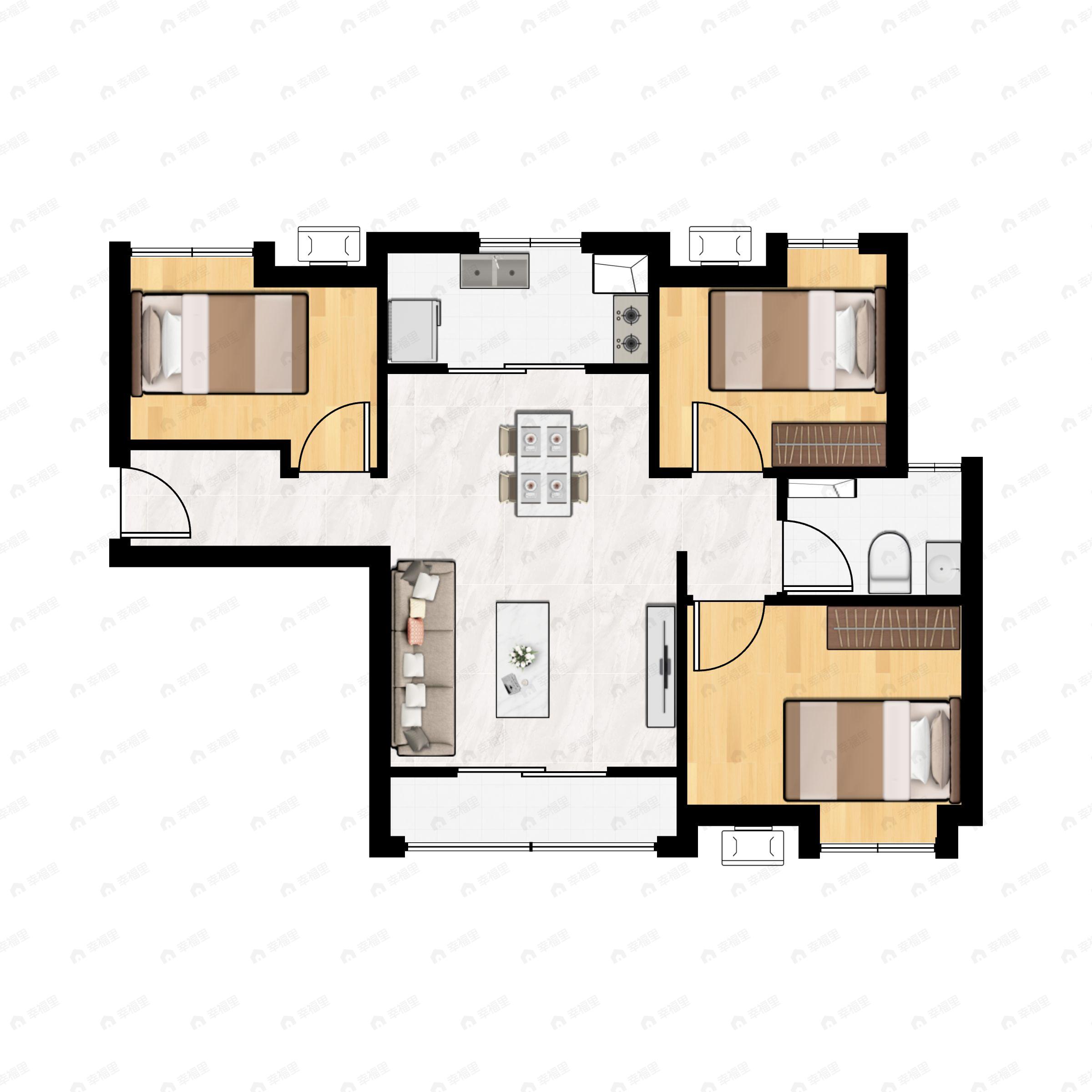 3室2厅1卫建面110平户型图