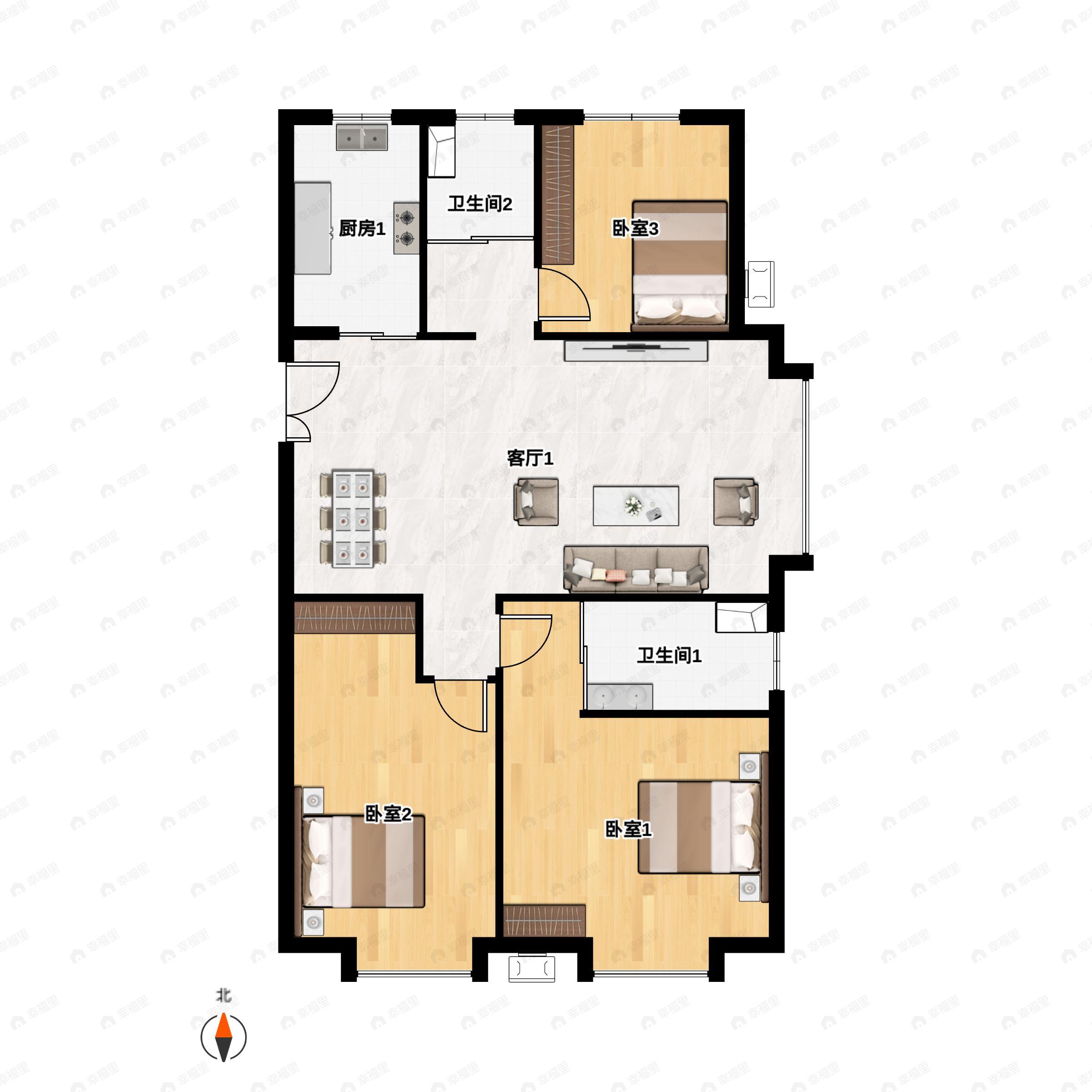 3室2厅2卫建面126平户型图