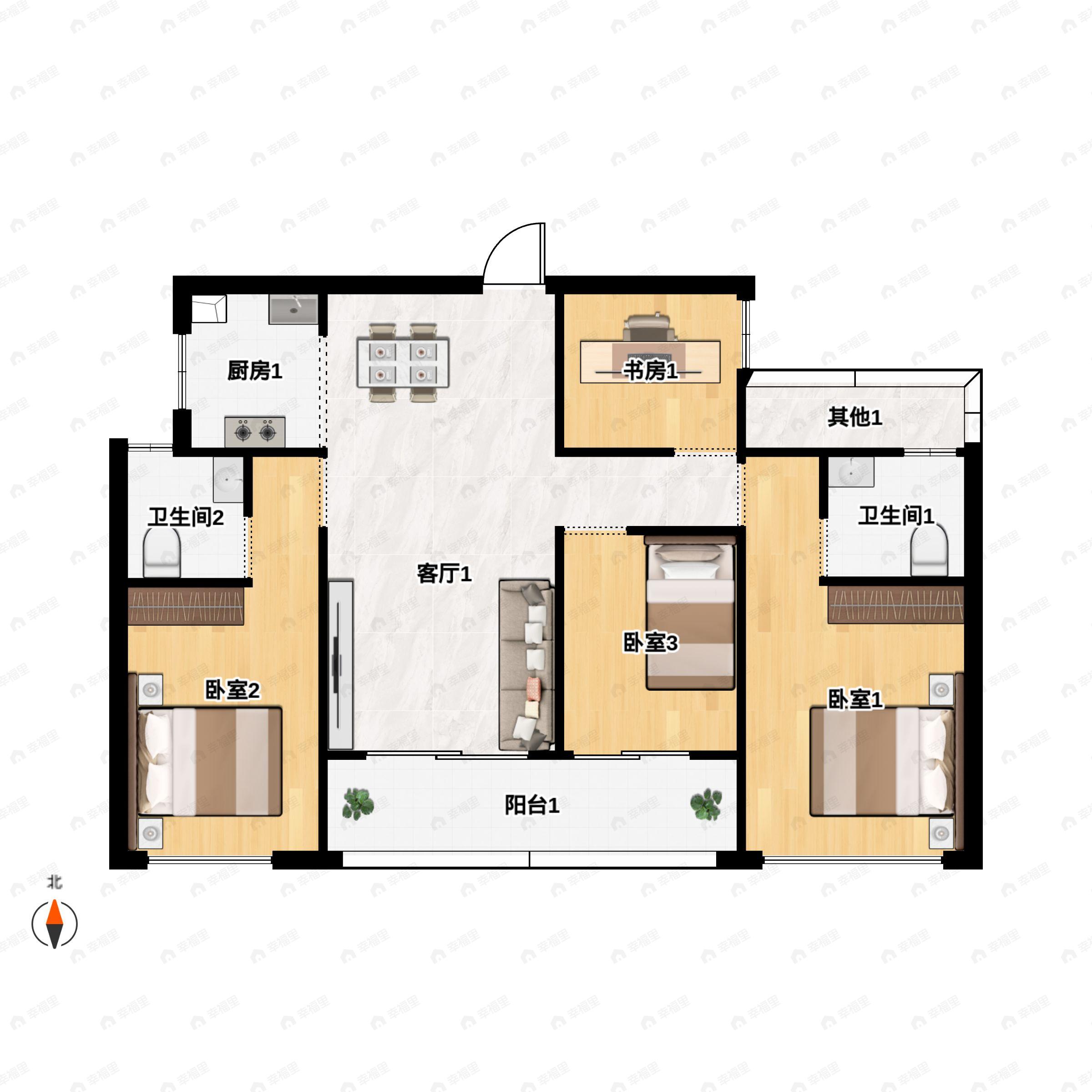 4室2厅2卫建面117平户型图