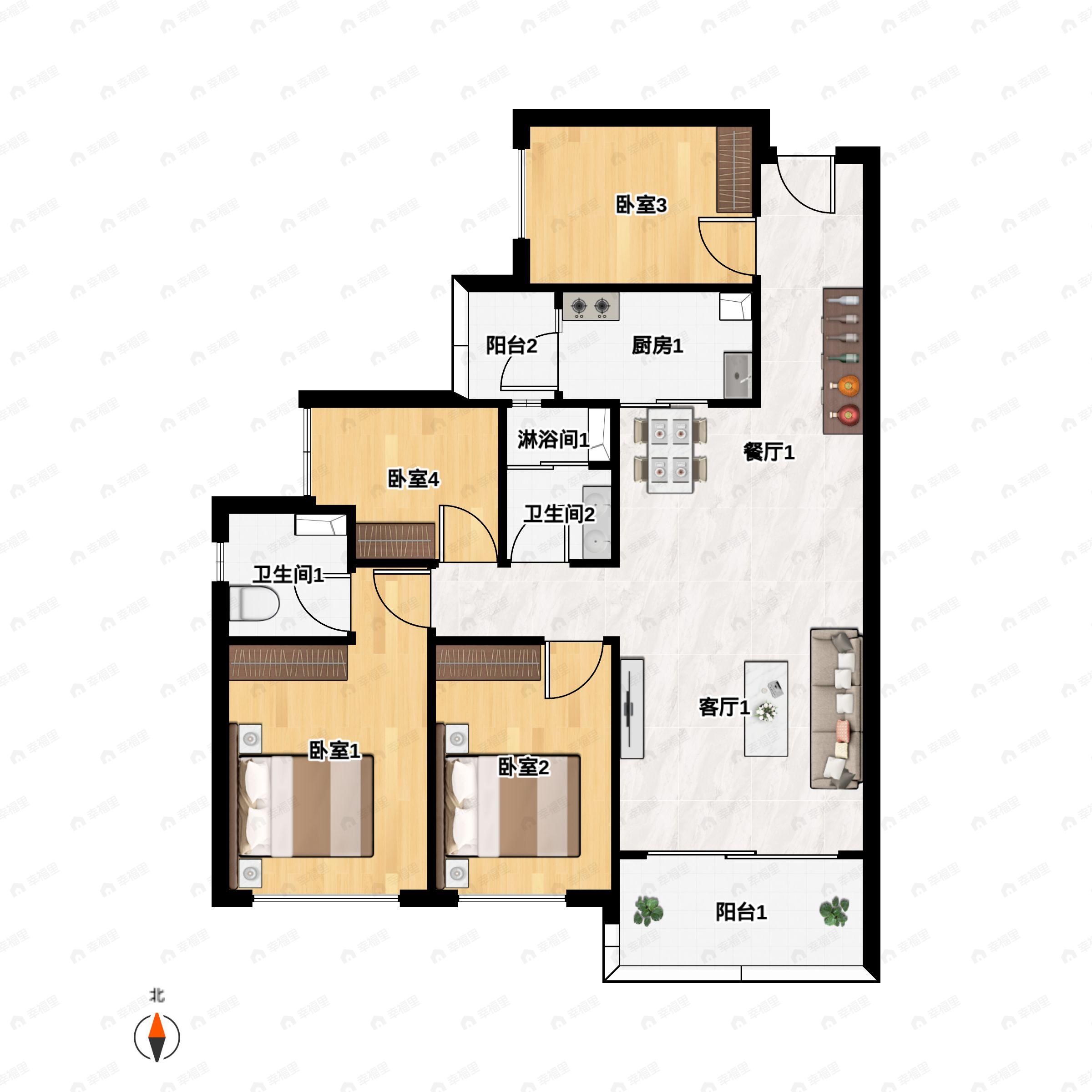 美林湖4室2厅2卫户型图