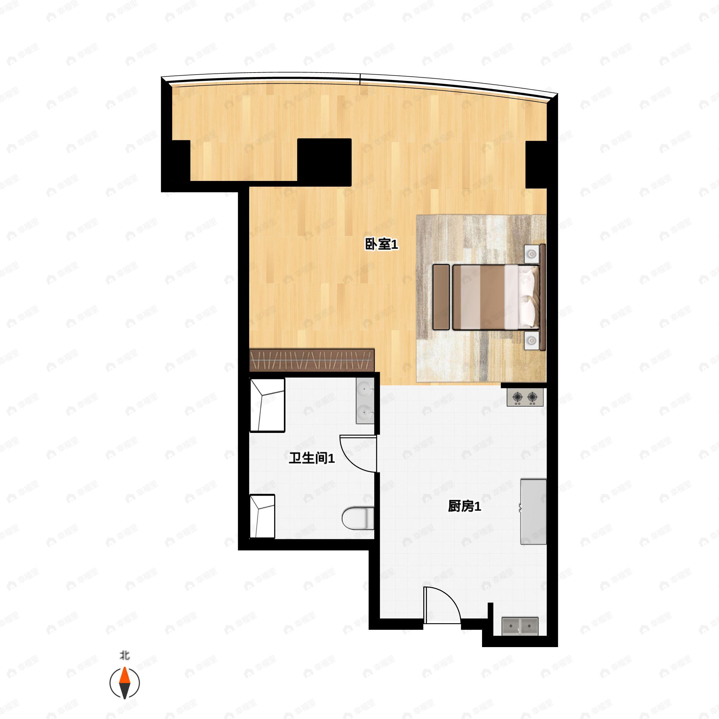 1室1卫建面67m²西北户型图