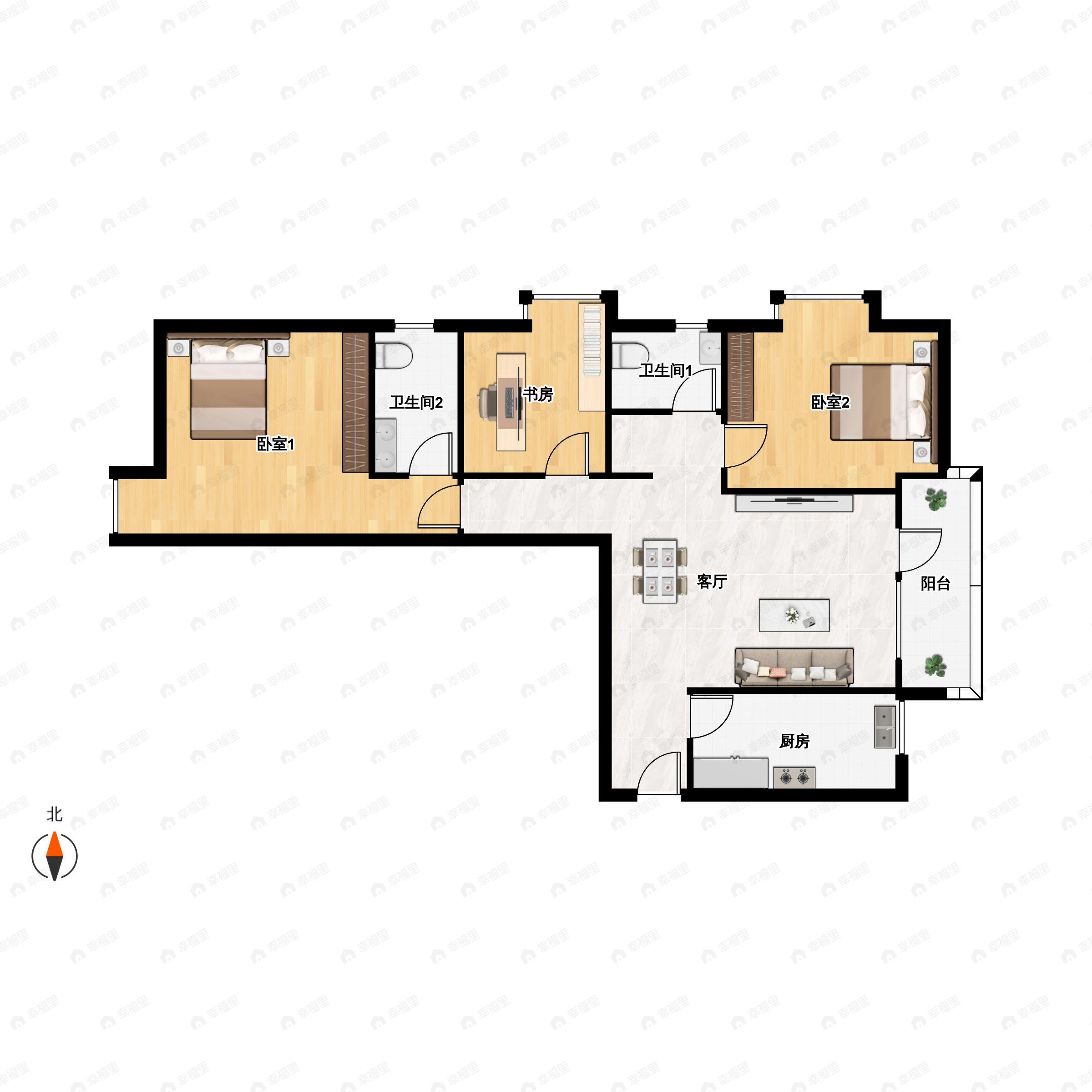 3室2厅2卫建面109平东|西户型图