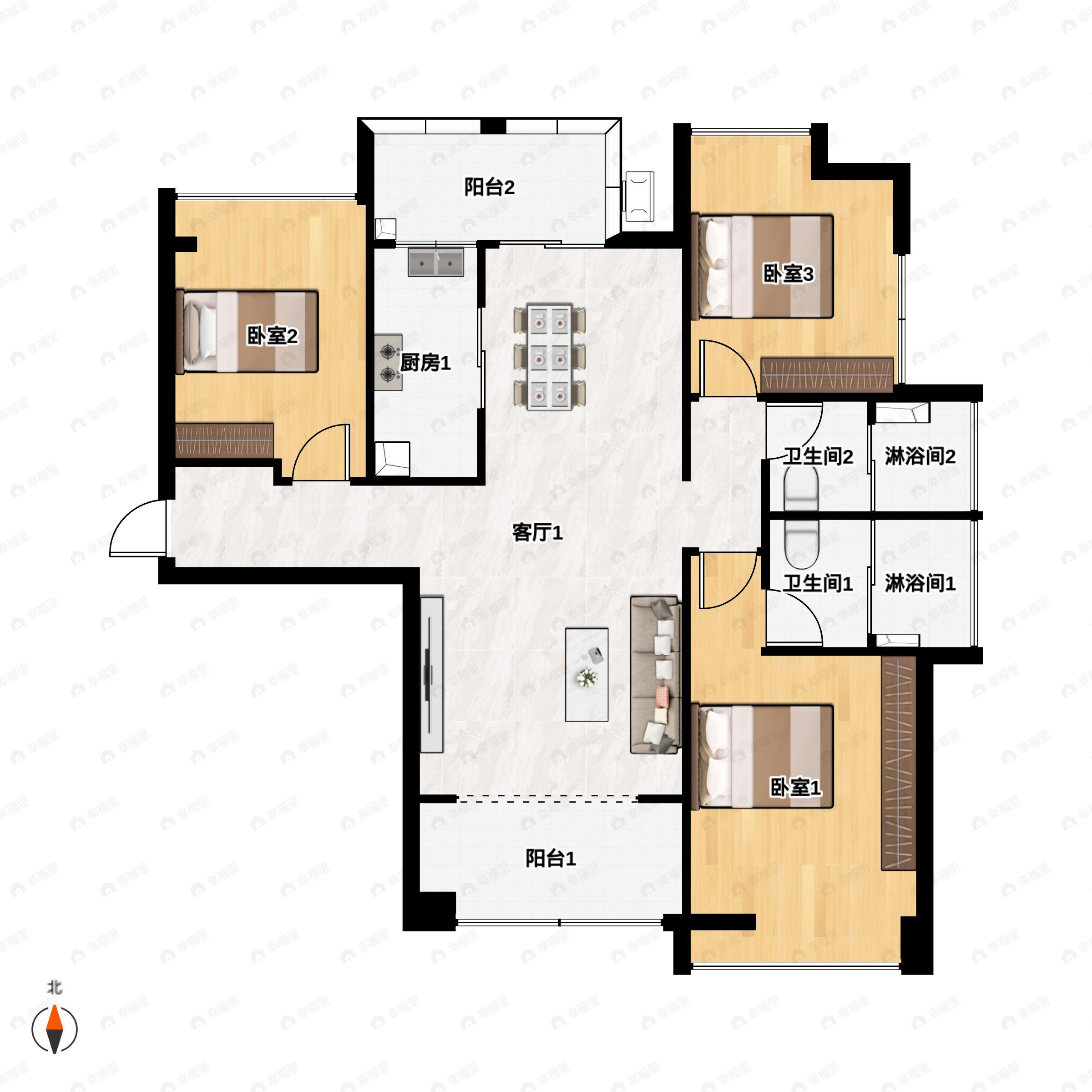 3室2厅2卫建面119平户型图