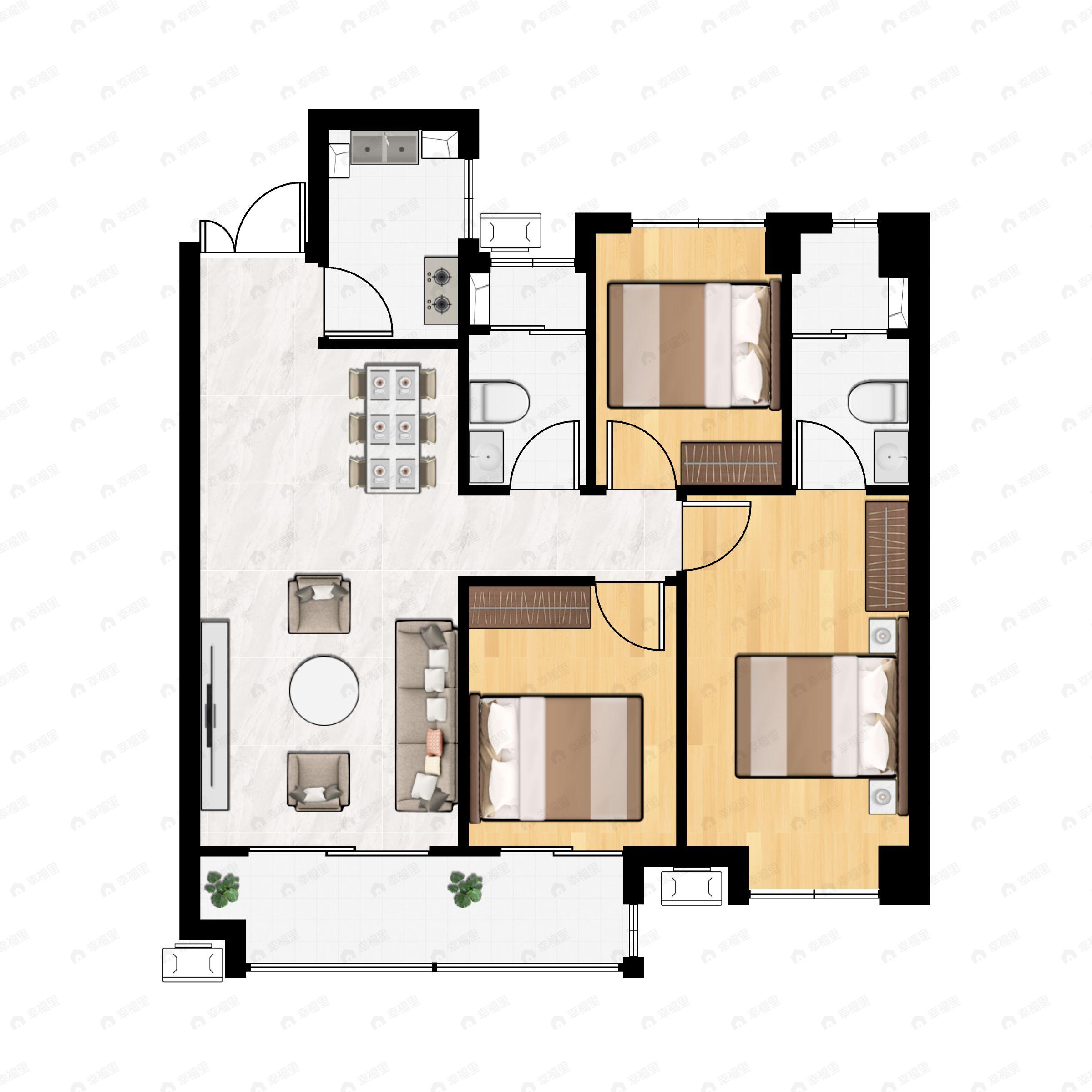 3室2厅2卫建面112平户型图
