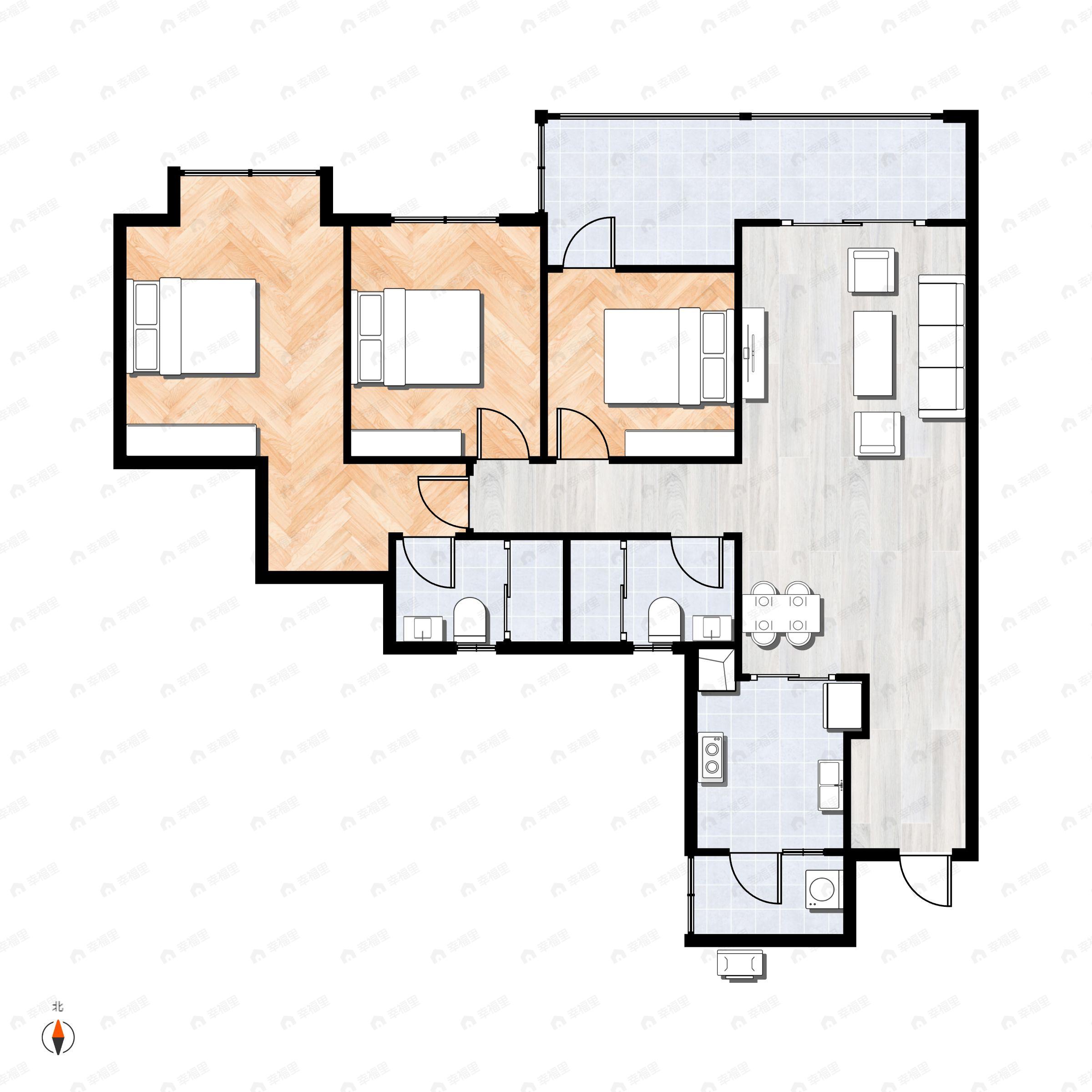 3室2厅2卫建面118平东|东北户型图