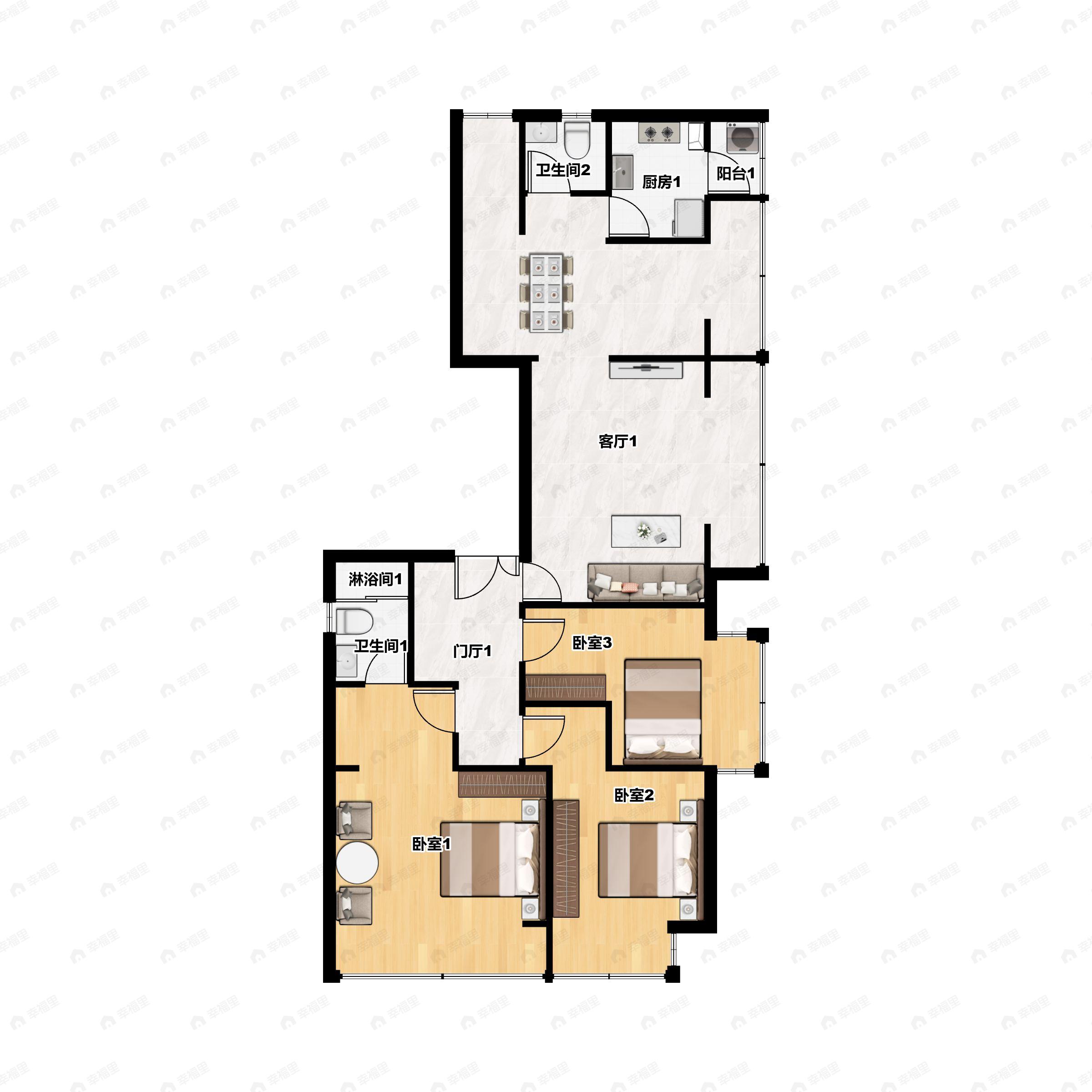 3室2厅2卫建面241平东南|东|南户型图